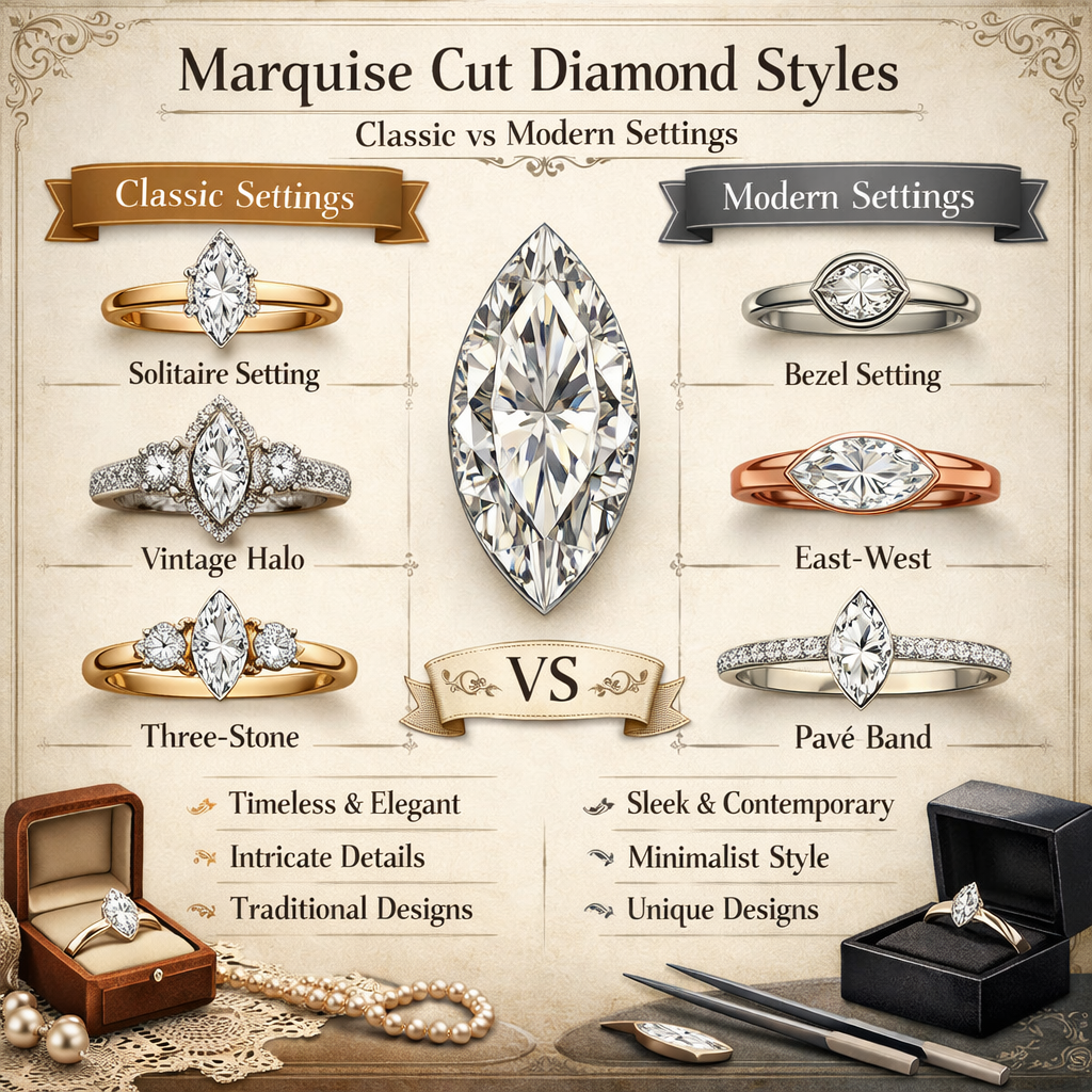 Marquise Cut Diamond Styles: Classic vs Modern Settings