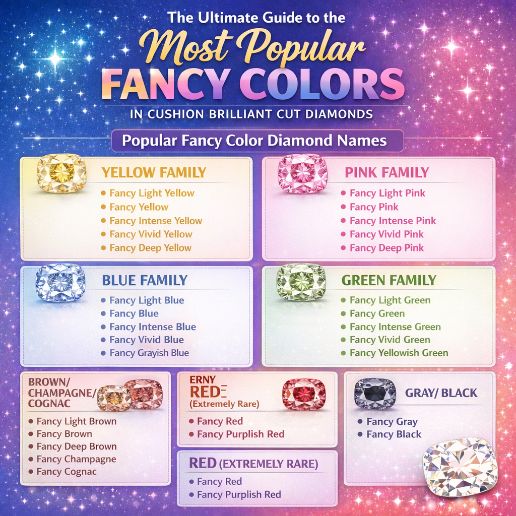 The Ultimate Guide to the Most Popular Fancy Colors in Cushion Brilliant Cut Diamonds