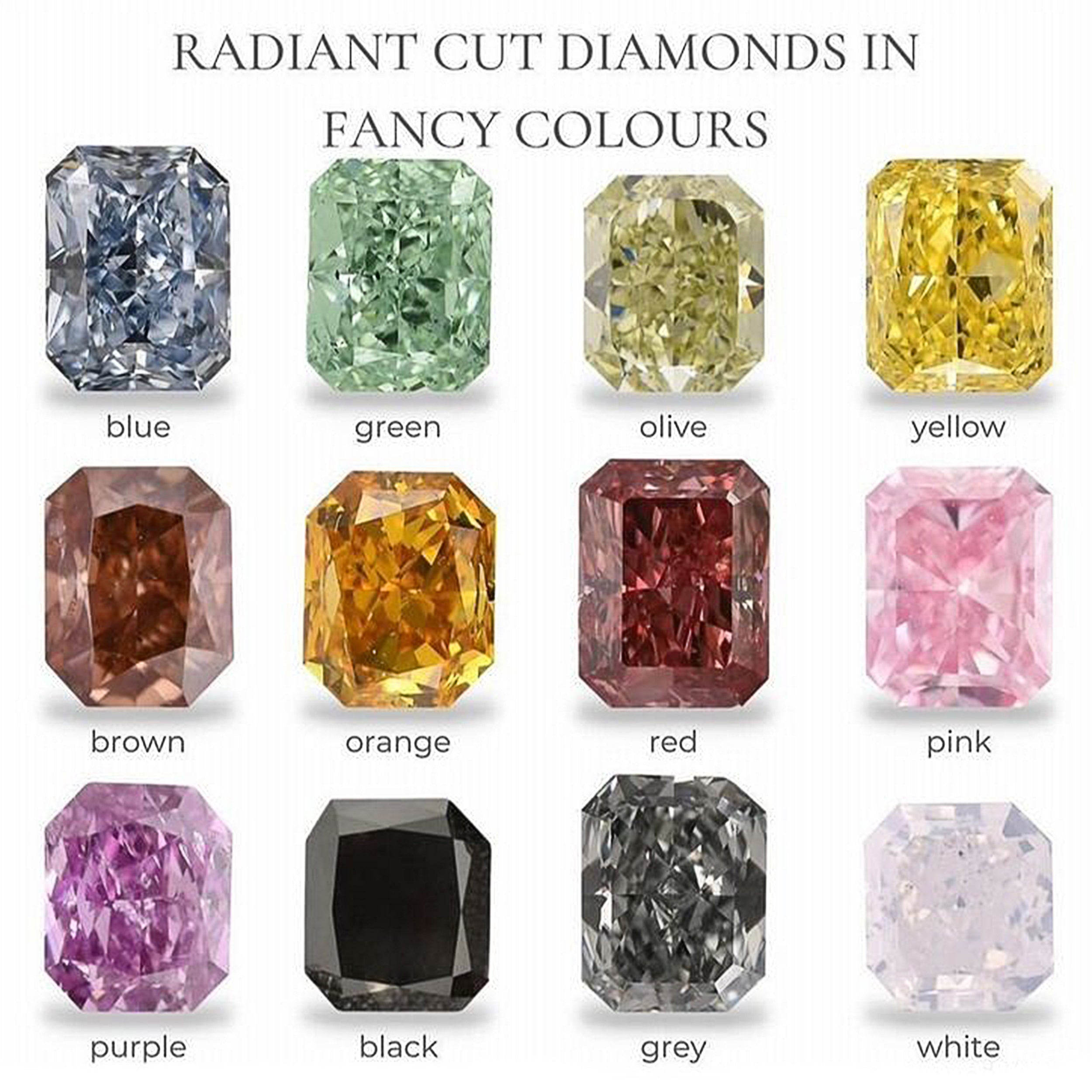Most Popular Fancy Colors in Radiant Brilliant Cut Diamonds: Blue, Yellow, Pink & More