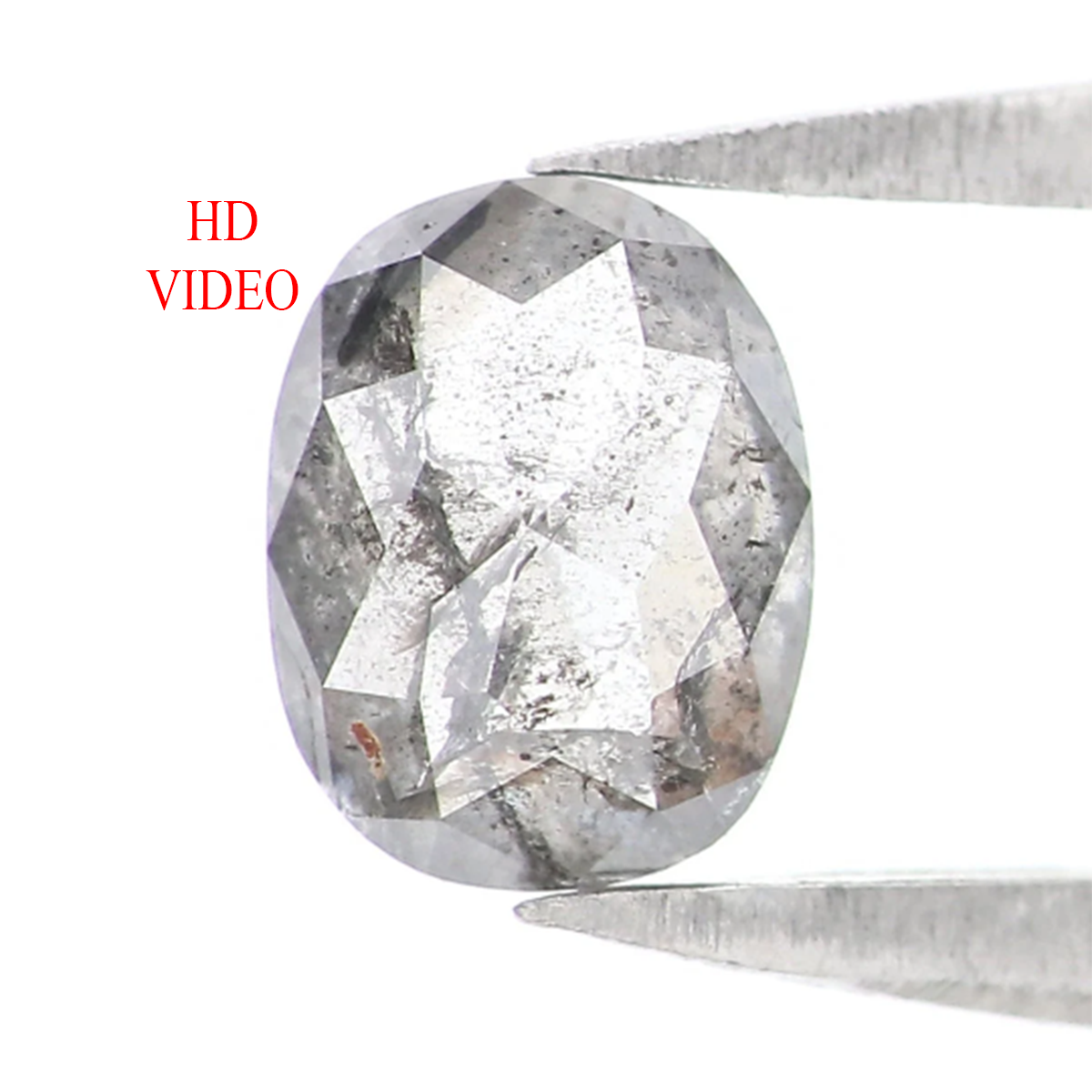 Natural Loose Oval Salt And Pepper Diamond Black Grey Color 0.55 CT 5.45 MM Oval Shape Rose Cut Diamond L2341