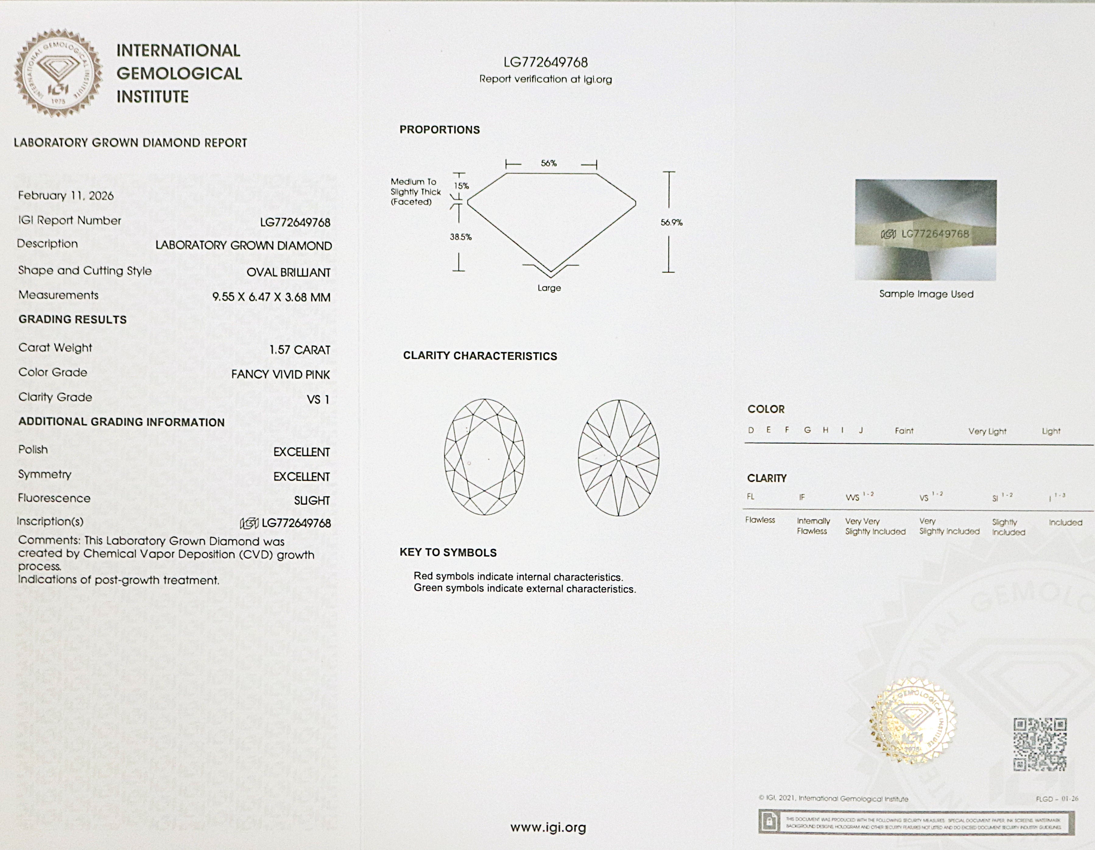 1.57 CT IGI Certified Oval Old European Cut Diamond Fancy Vivid Pink Color VS1 Clarity Diamond Lab Grown Diamond Lab Created Diamond L3575