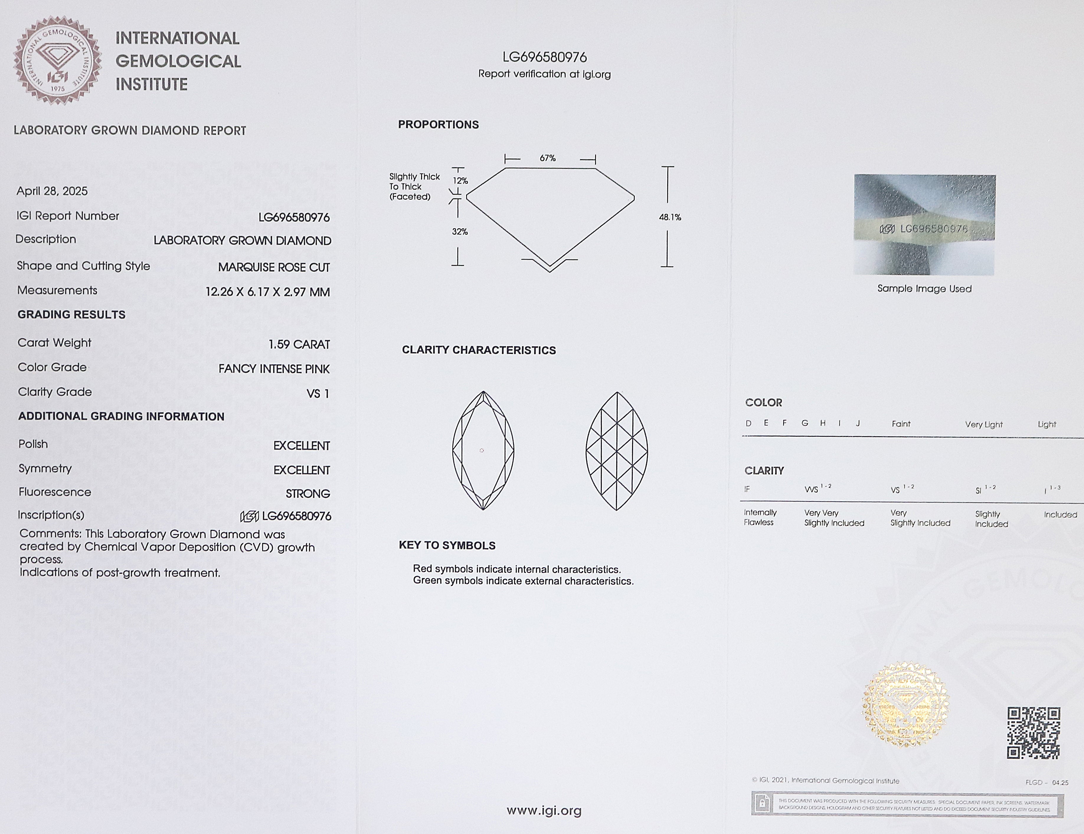 1.59 CT IGI Certified Marquise Rose Cut Fancy Intense Pink Color Diamond VS1 Clarity Diamond Lab Grown CVD Diamond Lab Created Diamond L3327