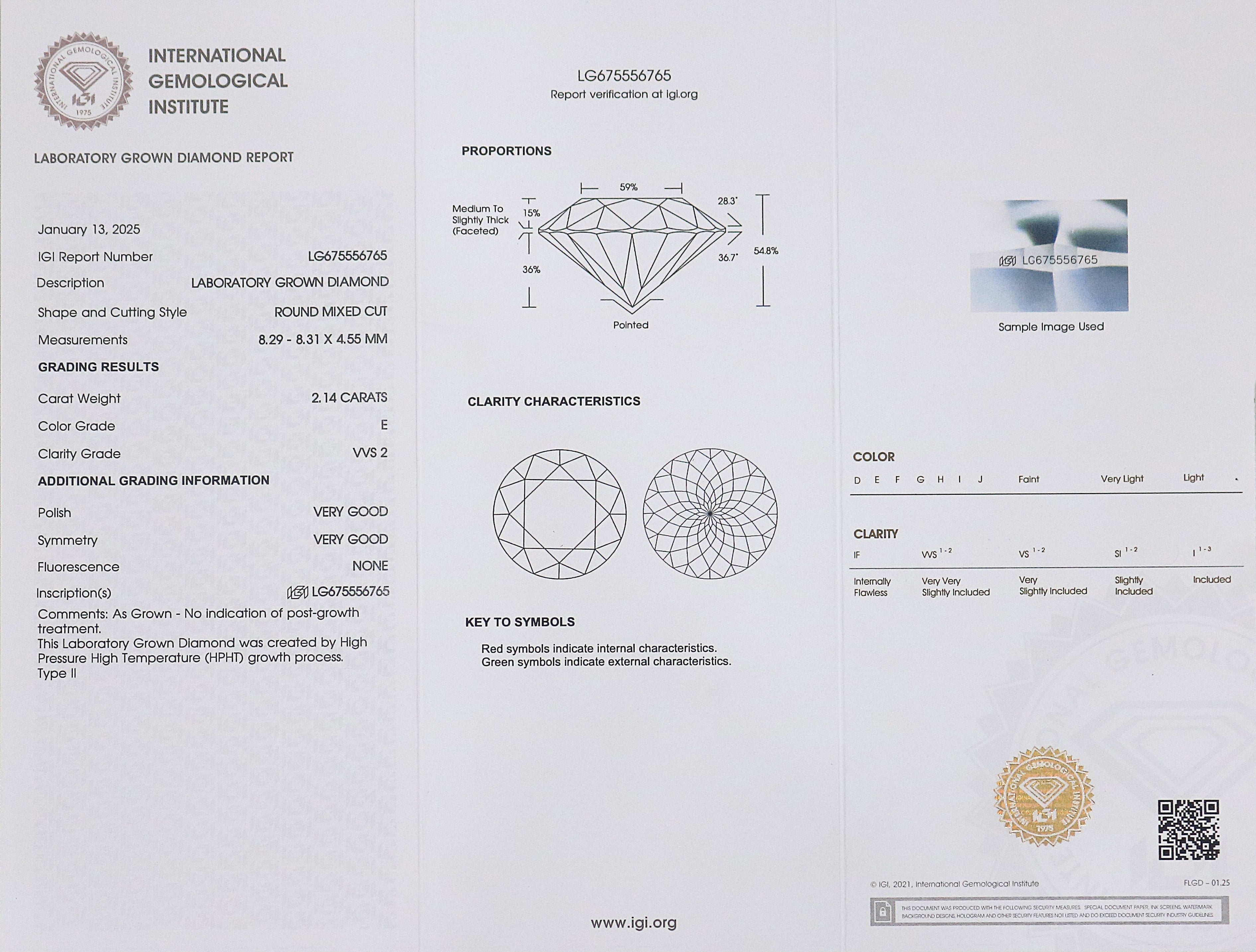 2.14 CT IGI Certified Round Portuguese Cut Diamond White - E Color VVS2 Clarity Lab Grown Lab Created Round Mixed Cut CVD Diamond L3326