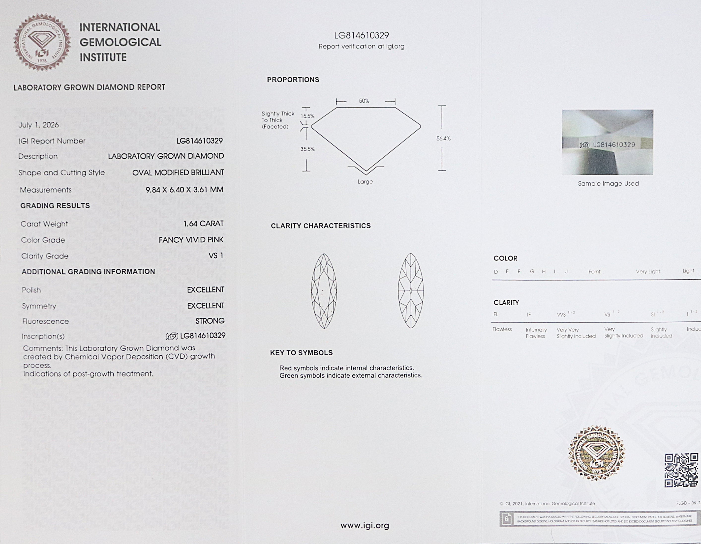 1.64 CT IGI Certified Oval Old European Cut Diamond Fancy Vivid Pink Color VS1 Clarity Diamond Lab Grown Diamond Lab Created Diamond L3670
