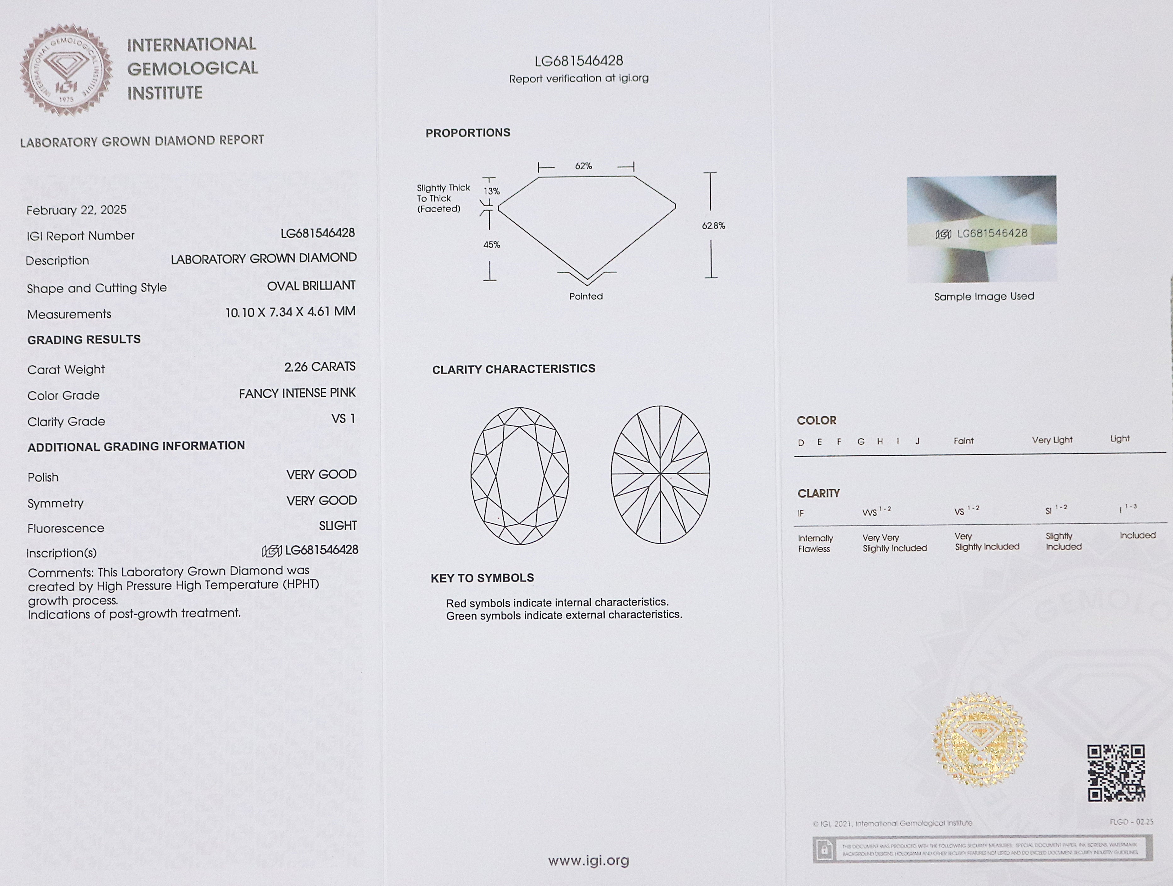 2.26 CT IGI Certified Oval Brilliant Cut Diamond Fancy Intense Pink Color VS1 Clarity Diamond Lab Grown Diamond Lab Created Diamond L3289