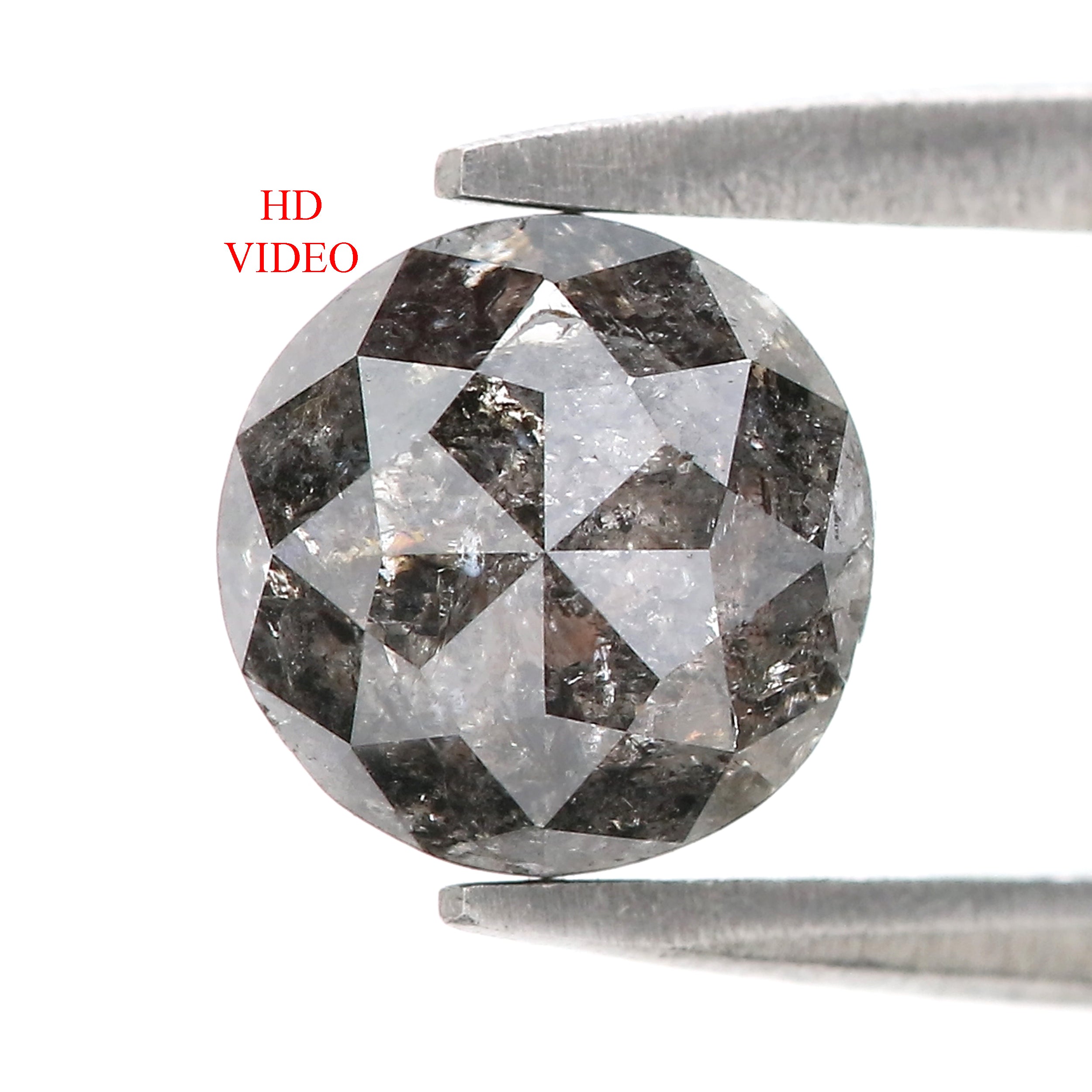 Natural Round Salt and Pepper Diamond 1.41 CT Loose Rose Cut Black Grey Stone 6.57 MM Rustic Diamond For Custom Engagement Ring L3680