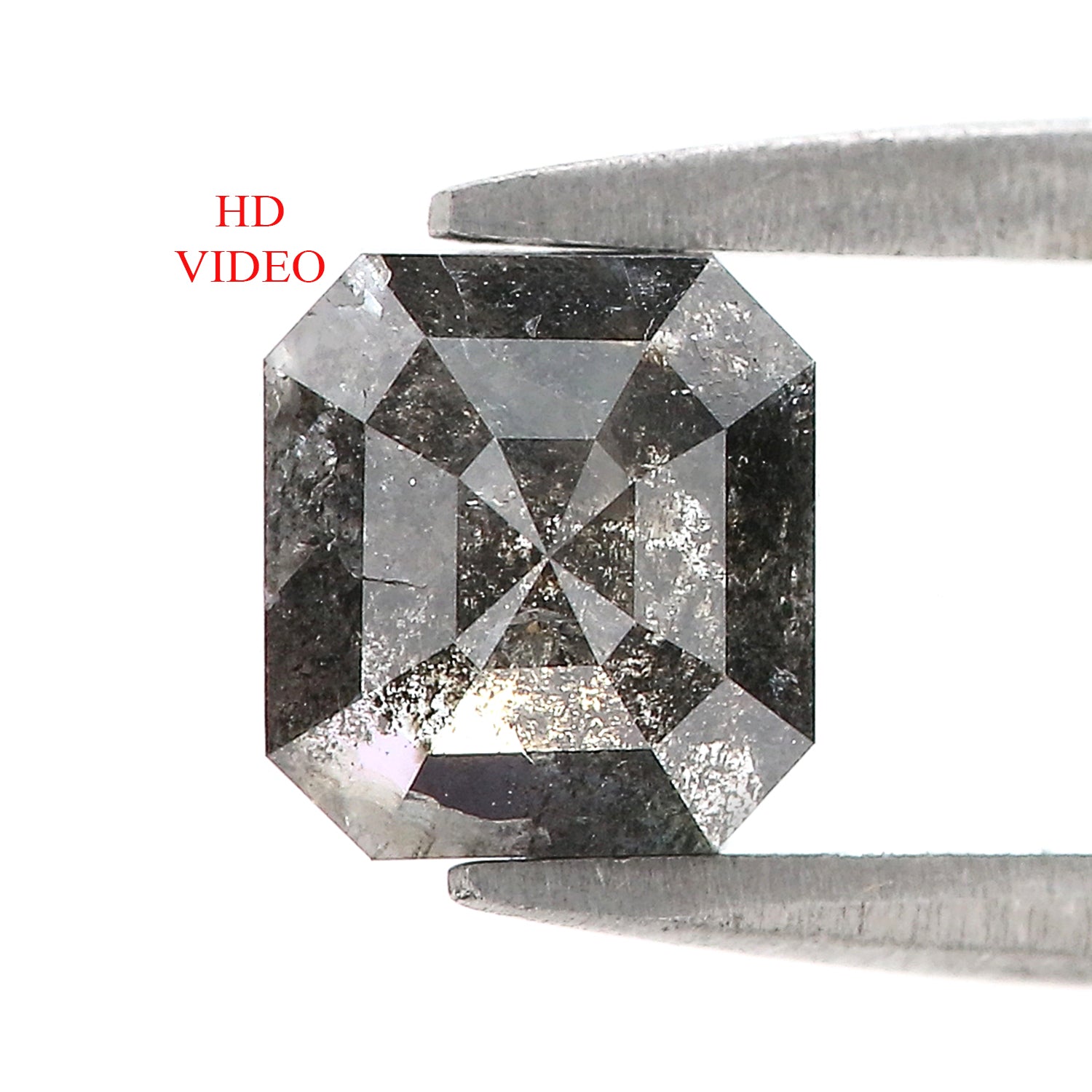 1.35 CT Natural Loose Emerald Shape Diamond Salt And Pepper Emerald Diamond 6.20 MM Black Grey Color Emerald Shape Rose Cut Diamond LQ3075