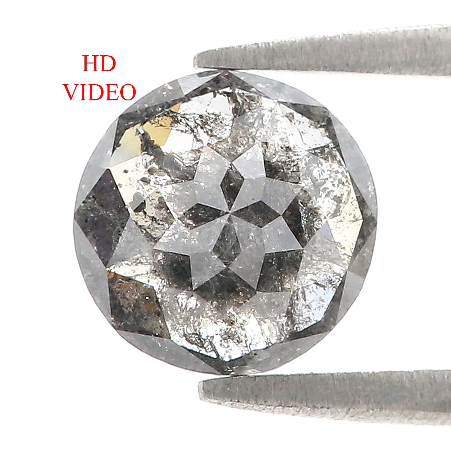 1.60 Ct Natural Loose Round Rose Cut Diamond Black Gray Color Diamond 8.05 MM Natural Loose Salt and Pepper Diamond Rose Cut Diamond LQ519