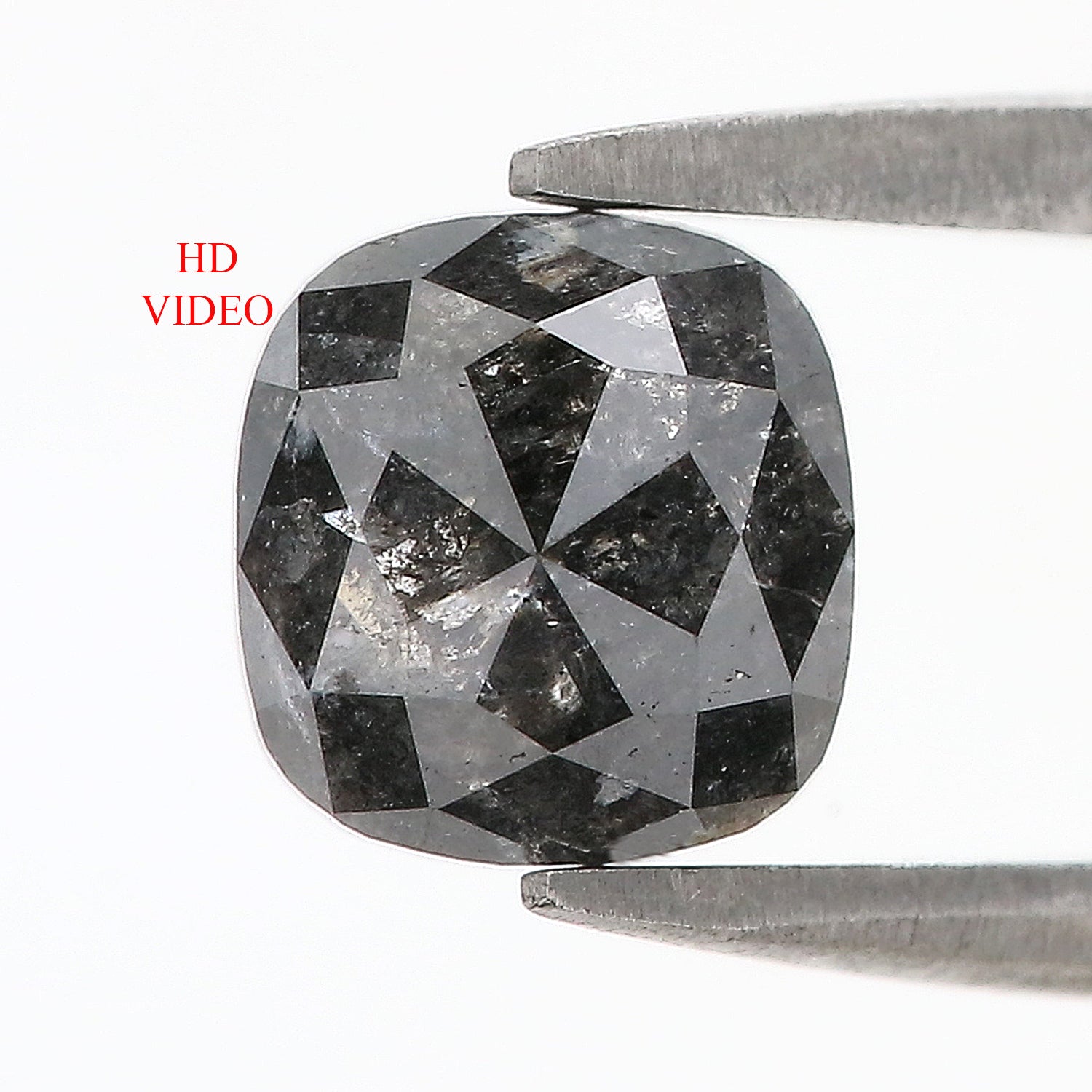 1.74 CT Natural Loose Cushion Shape Diamond Salt And Pepper Cushion Shape Diamond 6.95 MM Black Grey Color Cushion Rose Cut Diamond QL461
