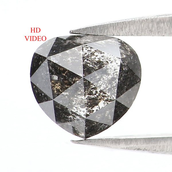 1.36 CT Natural Loose Heart Shape Diamond Salt And Pepper Heart Rose Cut Diamond 6.50 MM Black Grey Color Heart Cut Rose Cut Diamond QL5092