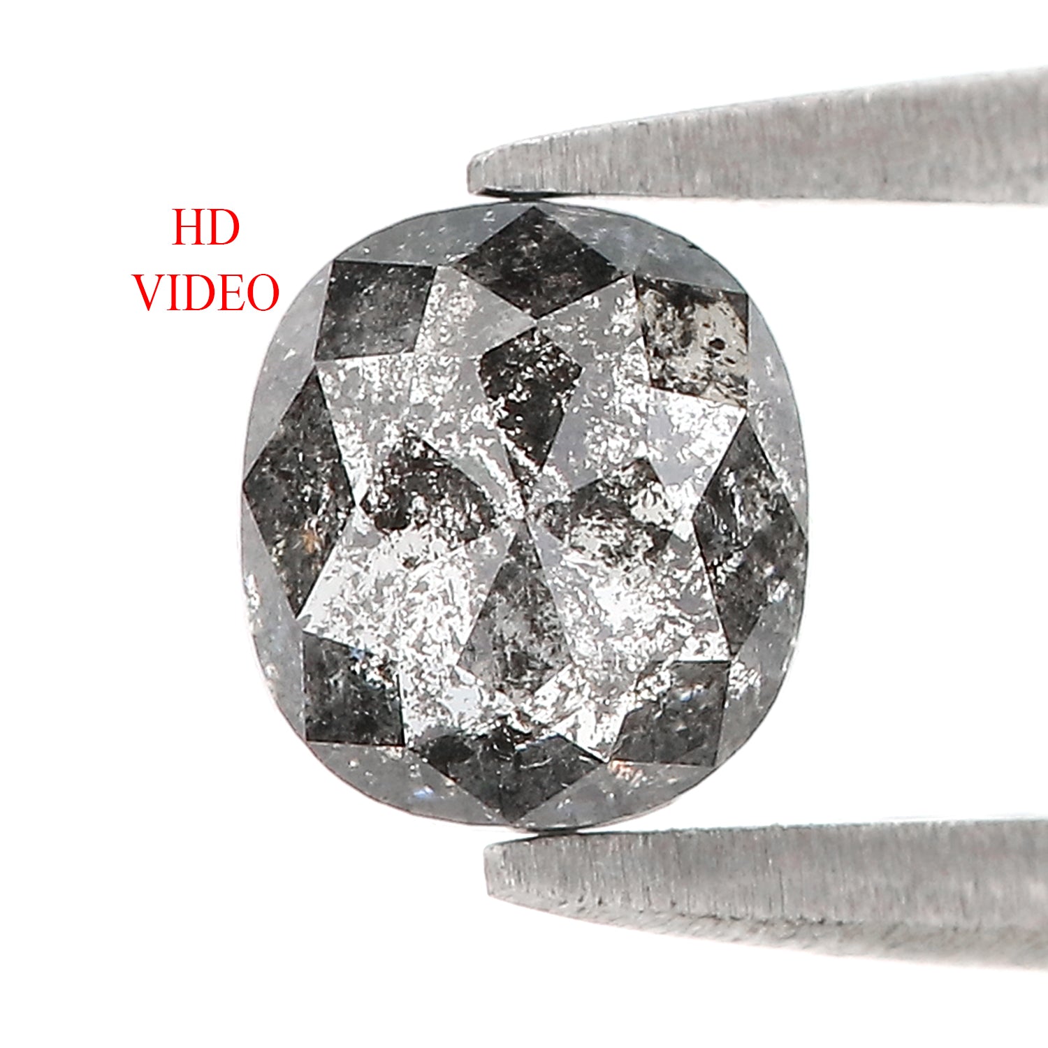 0.80 CT Natural Loose Cushion Shape Diamond Salt And Pepper Cushion Diamond 5.95 MM Black Grey Color Cushion Shape Rose Cut Diamond QL762