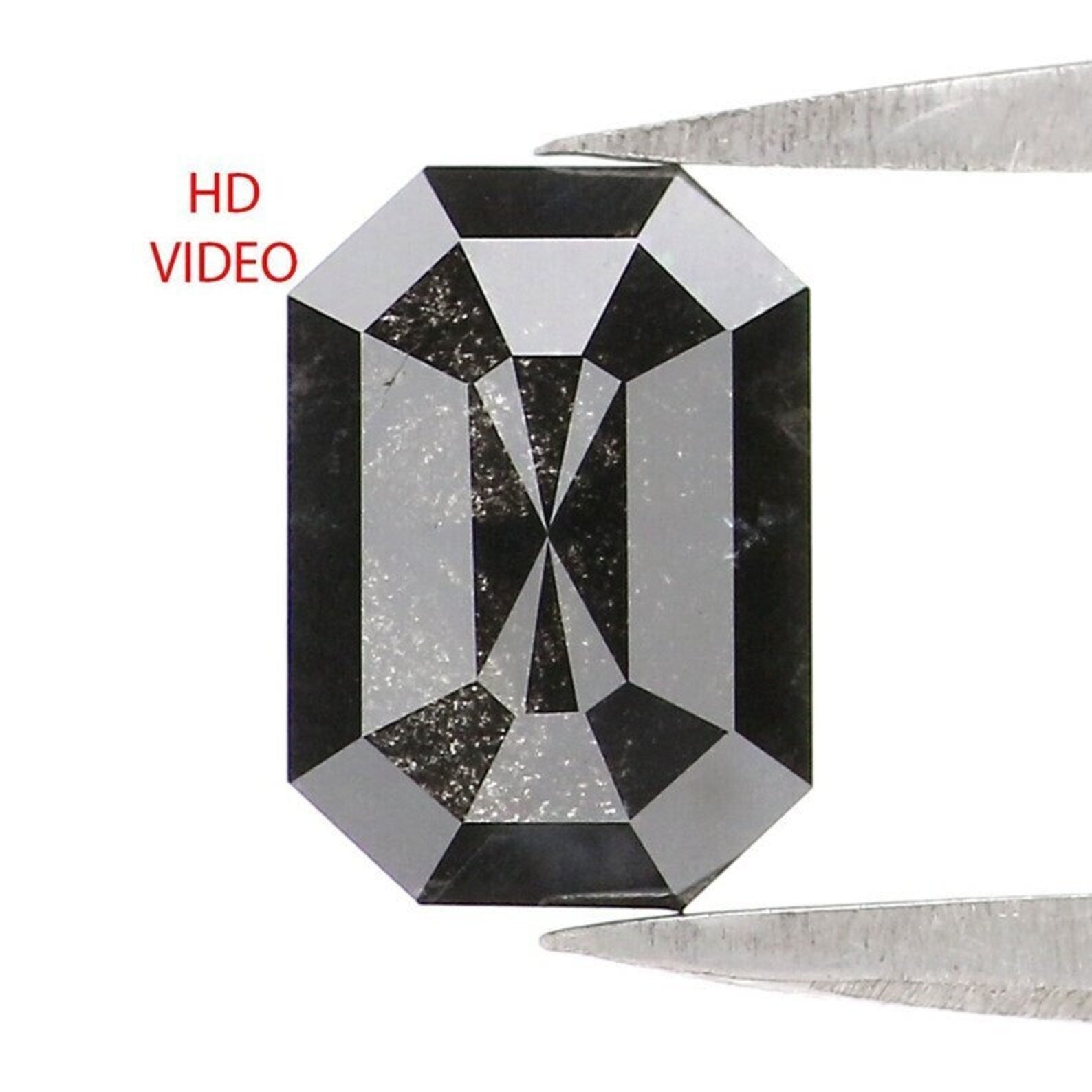 1.14 Ct Natural Loose Emerald Shape Diamond Salt And Pepper Emerald Cut Diamond 7.40 MM Black Grey Color Emerald Rose Cut Diamond NQ2087