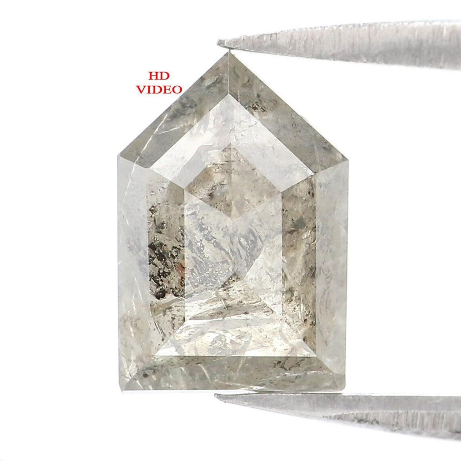 1.87 CT Natural Loose Shield Shape Diamond Salt And Pepper Shield Diamond 9.65 MM Natural Black Grey Color Shield Rose Cut Diamond NQ9321