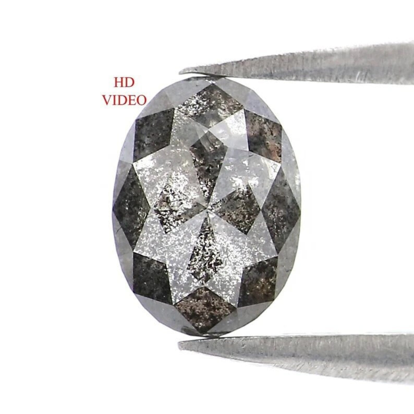 0.79 CT Natural Loose Oval Shape Diamond Salt And Pepper Oval Cut Diamond 6.90 MM Natural Black Grey Color Oval Rose Cut Diamond NQ2462