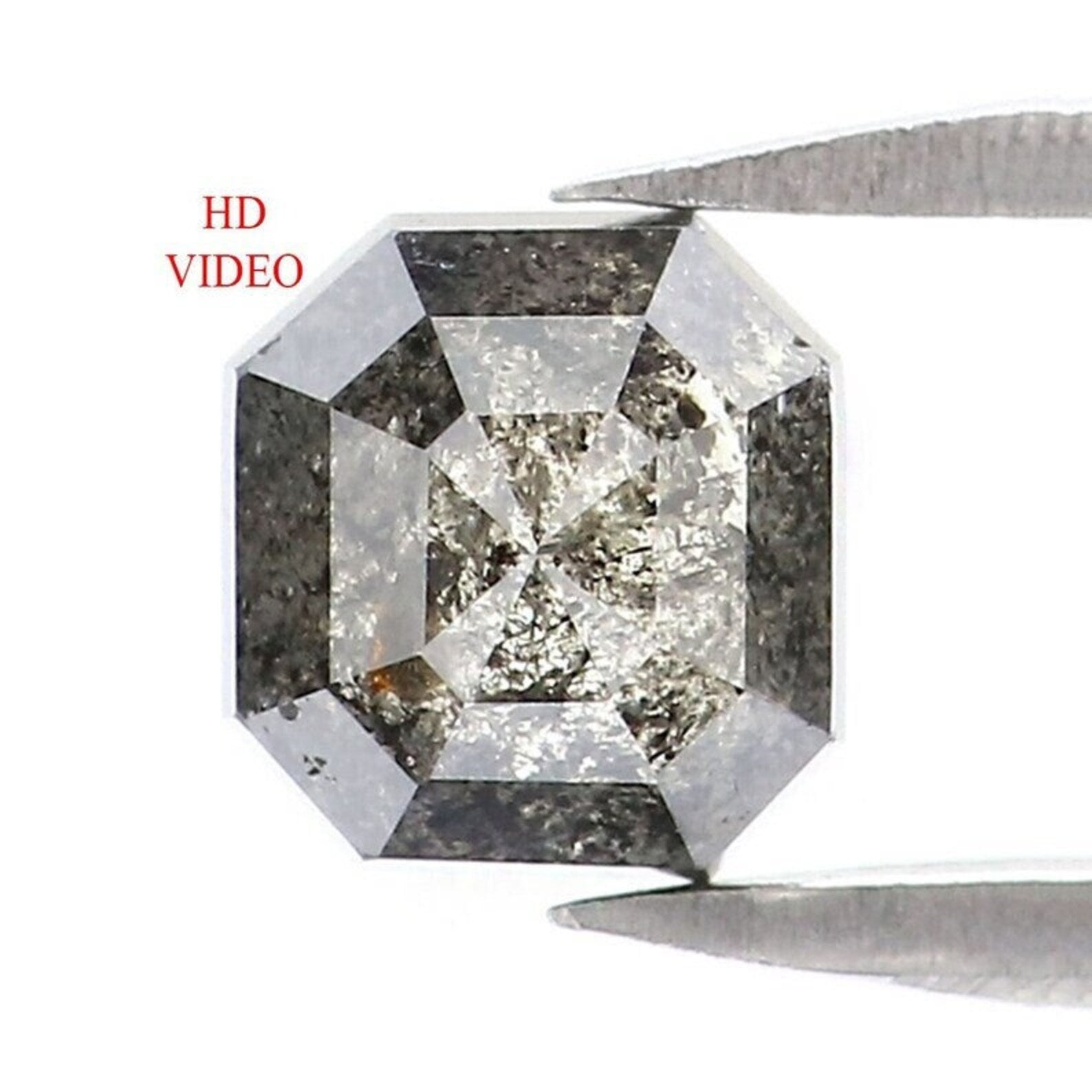0.78 CT Natural Loose Radiant Shape Diamond Salt And Pepper Radiant Cut Diamond 5.15 MM Black Grey Color Radiant Rose Cut Diamond NQ9270