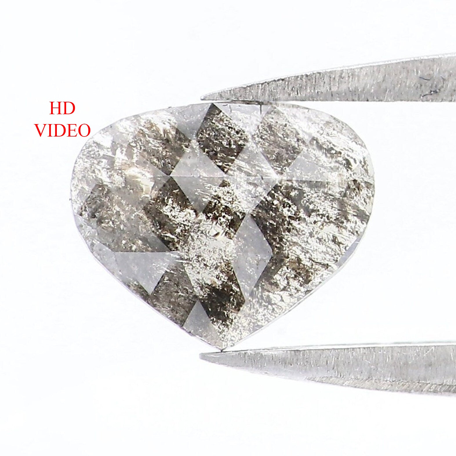 0.52 Ct Natural Loose Heart Shape Diamond Salt And Pepper Heart Cut Diamond 6.40 MM Natural Black Grey Diamond Heart Rose Cut Diamond LQ1558