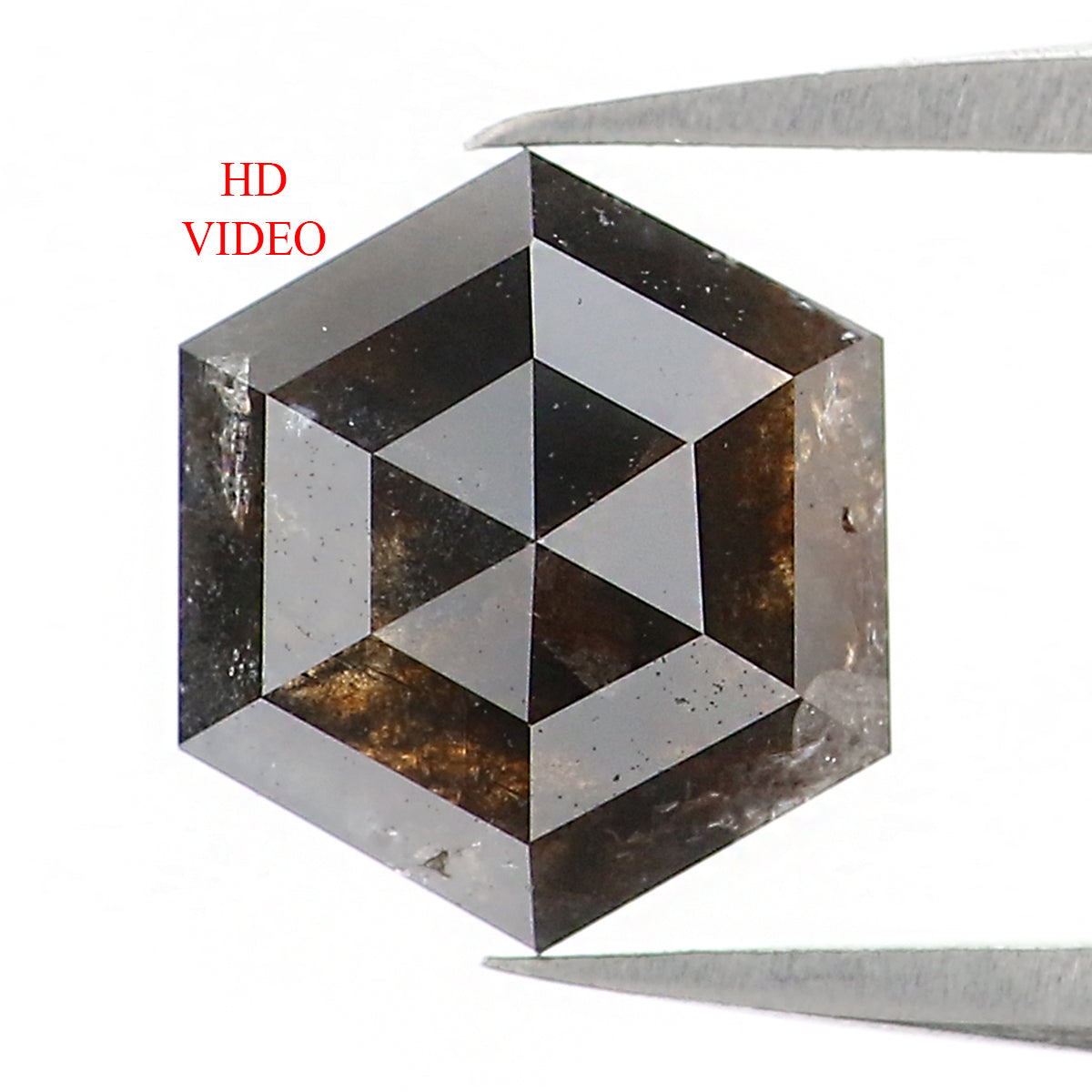 Natural Loose Hexagon Salt And Pepper Diamond Black Grey Color 0.83 CT 6.70 MM Hexagon Shape Rose Cut Diamond KR2396