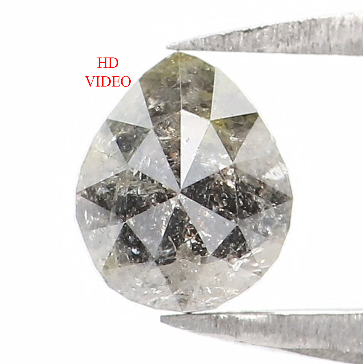 Natural Loose Pear Salt And Pepper Diamond Black Grey Color 0.64 CT 5.45 MM Pear Shape Rose Cut Diamond KR2409