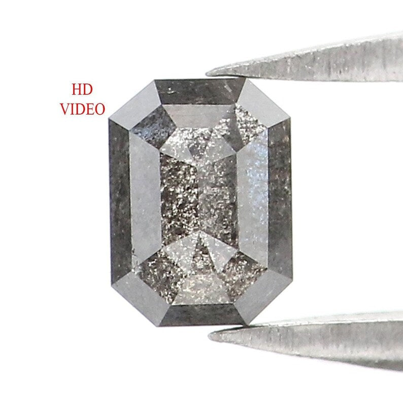 0.37 CT Natural Loose Emerald Shape Diamond Salt And Pepper Emerald Diamond 4.55 MM Natural Black Grey Color Emerald Rose Cut Diamond NQ2124