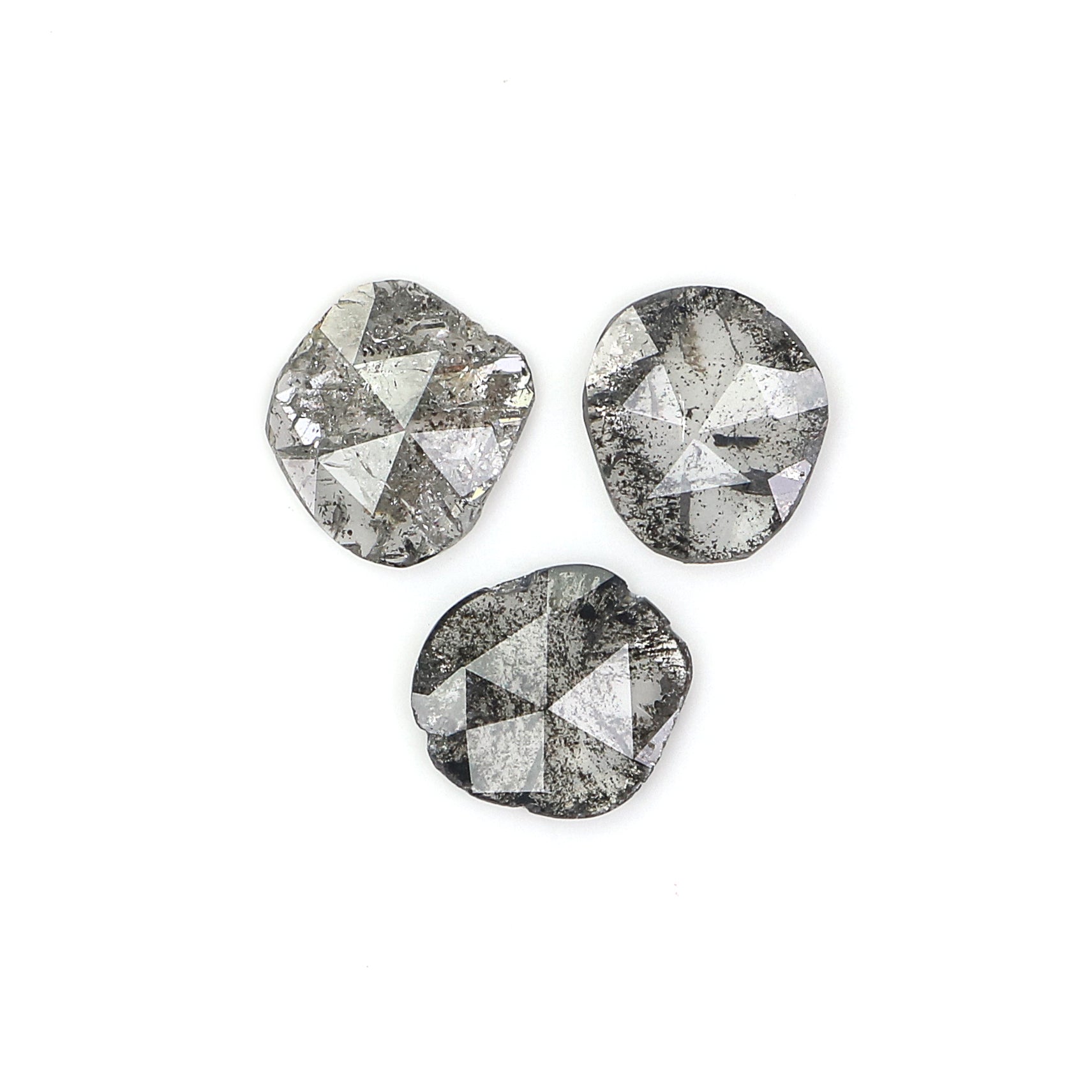 0.99 CT Natural Loose Slice Shape Diamond Salt And Pepper Slice Uncut Diamond 6.65 MM Natural Black Grey Diamond Irregular Cut Diamond L3561