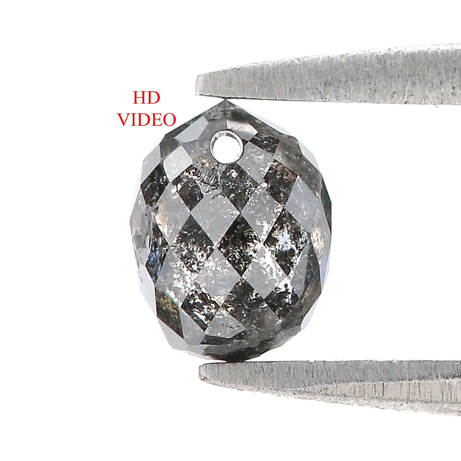 1.20 CT Natural Loose Briolette Shape Diamond Salt And Pepper Drop Cut Diamond 6.20 MM Natural Black Grey Color Drop Rose Cut Diamond LQ5676