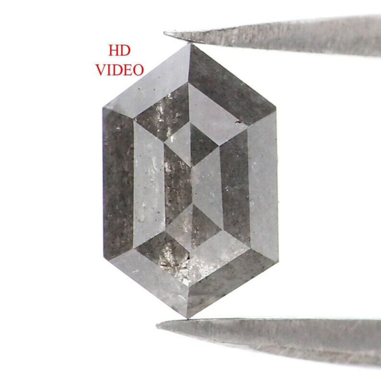 1.06 CT Natural Loose Hexagon Shape Diamond Salt And Pepper Hexagon Cut Diamond 7.70 MM Natural Grey Color Hexagon Rose Cut Diamond NQ7118