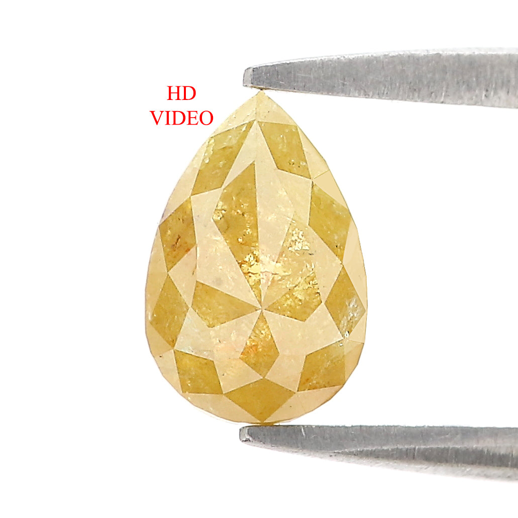 Natural Pear Yellow Diamond 1.21 CT Loose Rose Cut Yellow Stone 8.25 MM Rustic Diamond Pear Diamond For Custom Engagement Ring L3643