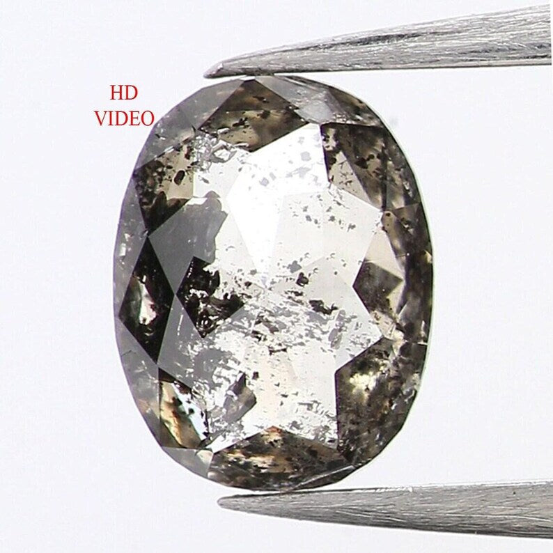 0.38 Ct Natural Loose Oval Shape Diamond Salt And Pepper Oval Diamond 5.25 MM Natural Loose Black Grey Color Oval Rose Cut Diamond NQ1021