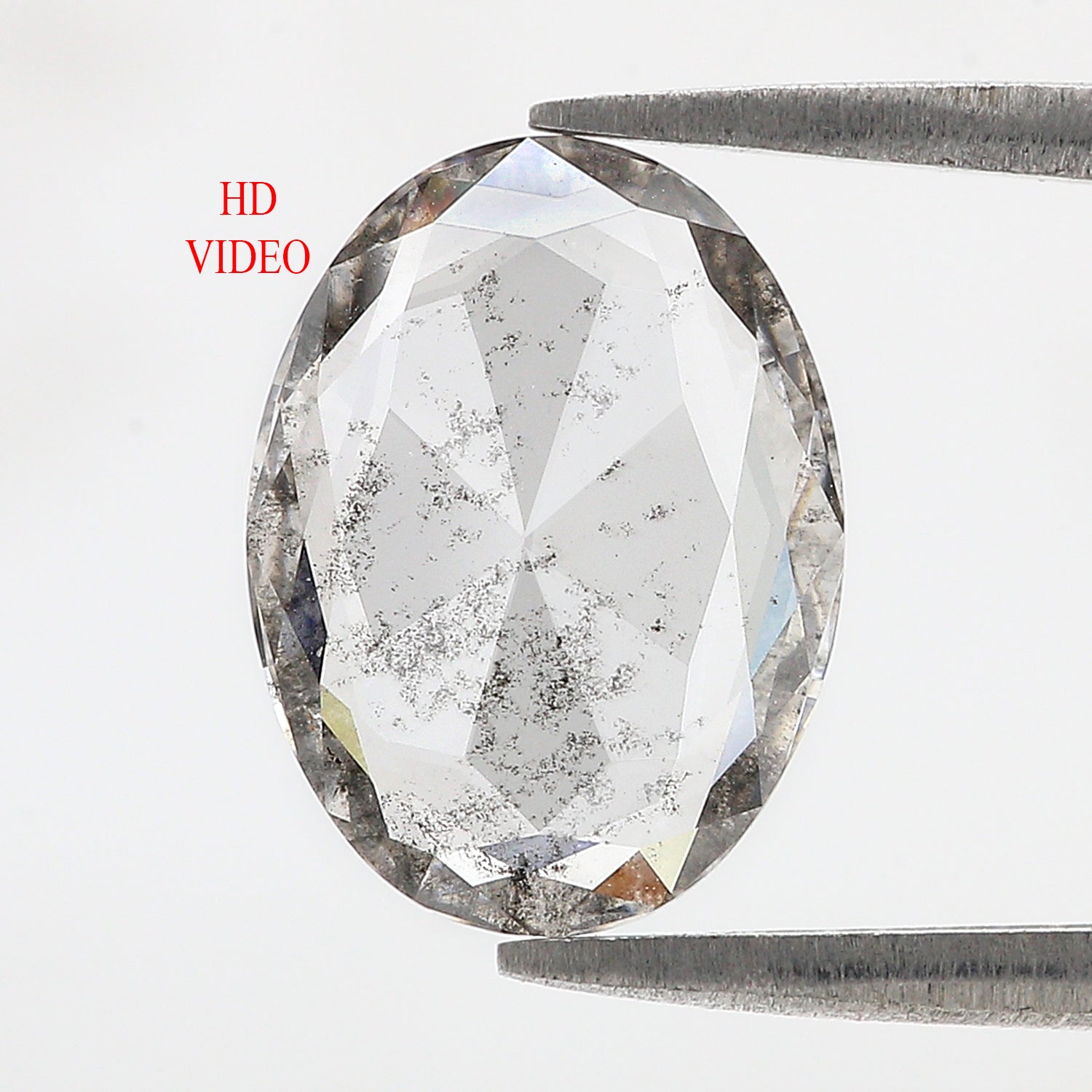2.40 CT Oval Rose Cut Salt And Pepper Lab Grown 13.20 MM Loose Diamond CVD Fancy Black Grey Color Lab Created Antique Shape Diamonds L3520