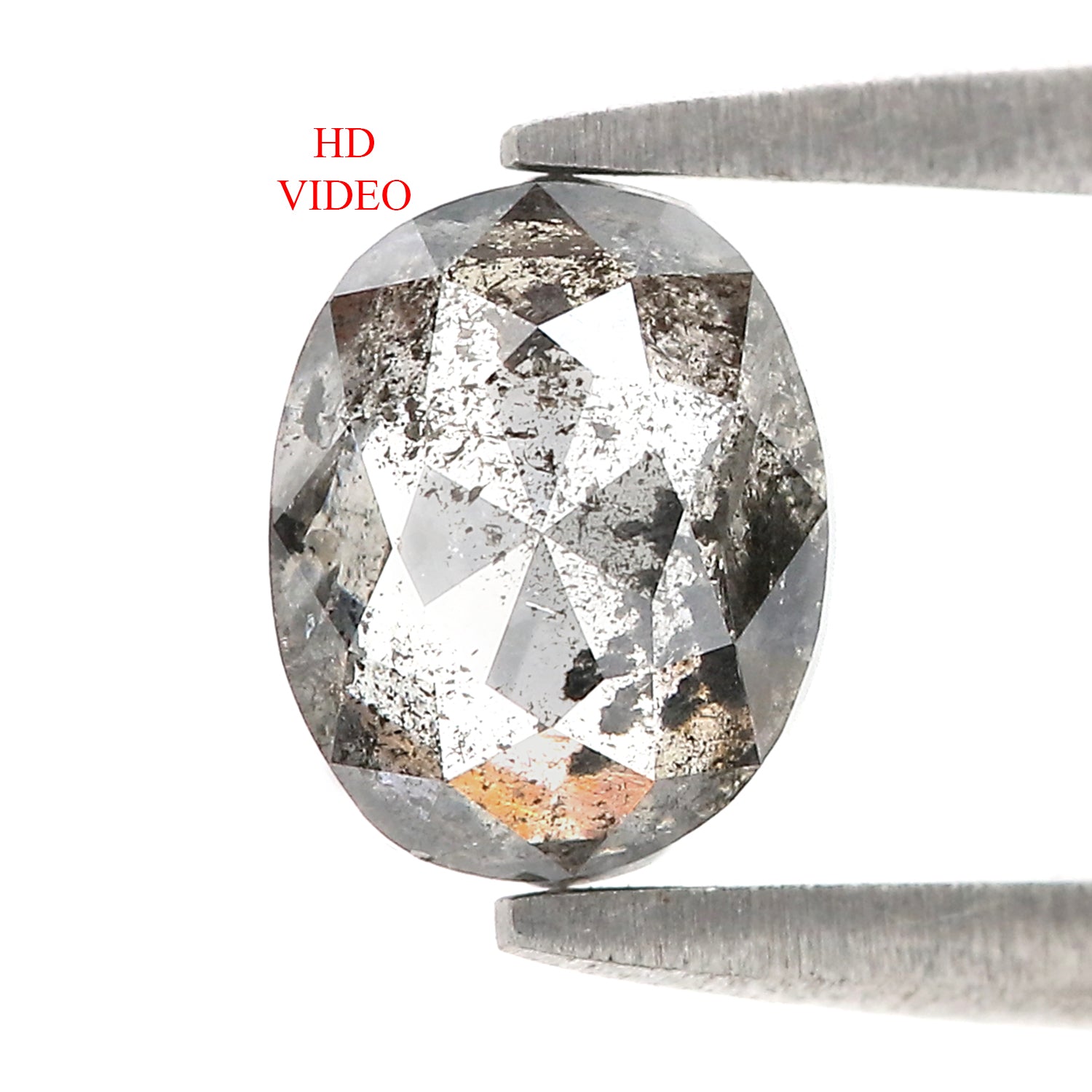 1.00 CT Natural Loose Oval Shape Diamond Salt And Pepper Oval Diamond 6.55 MM Natural Loose Black Grey Color Oval Rose Cut Diamond QL761