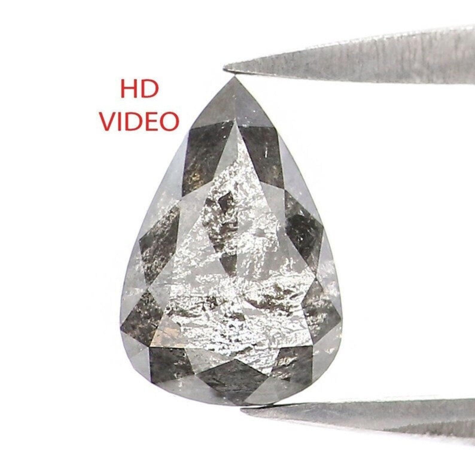 0.66 CT Natural Loose Pear Cut Diamond Salt And Pepper Diamond 6.95 MM Natural Loose Diamond Black Grey Color Pear Rose Cut Diamond NQ2094