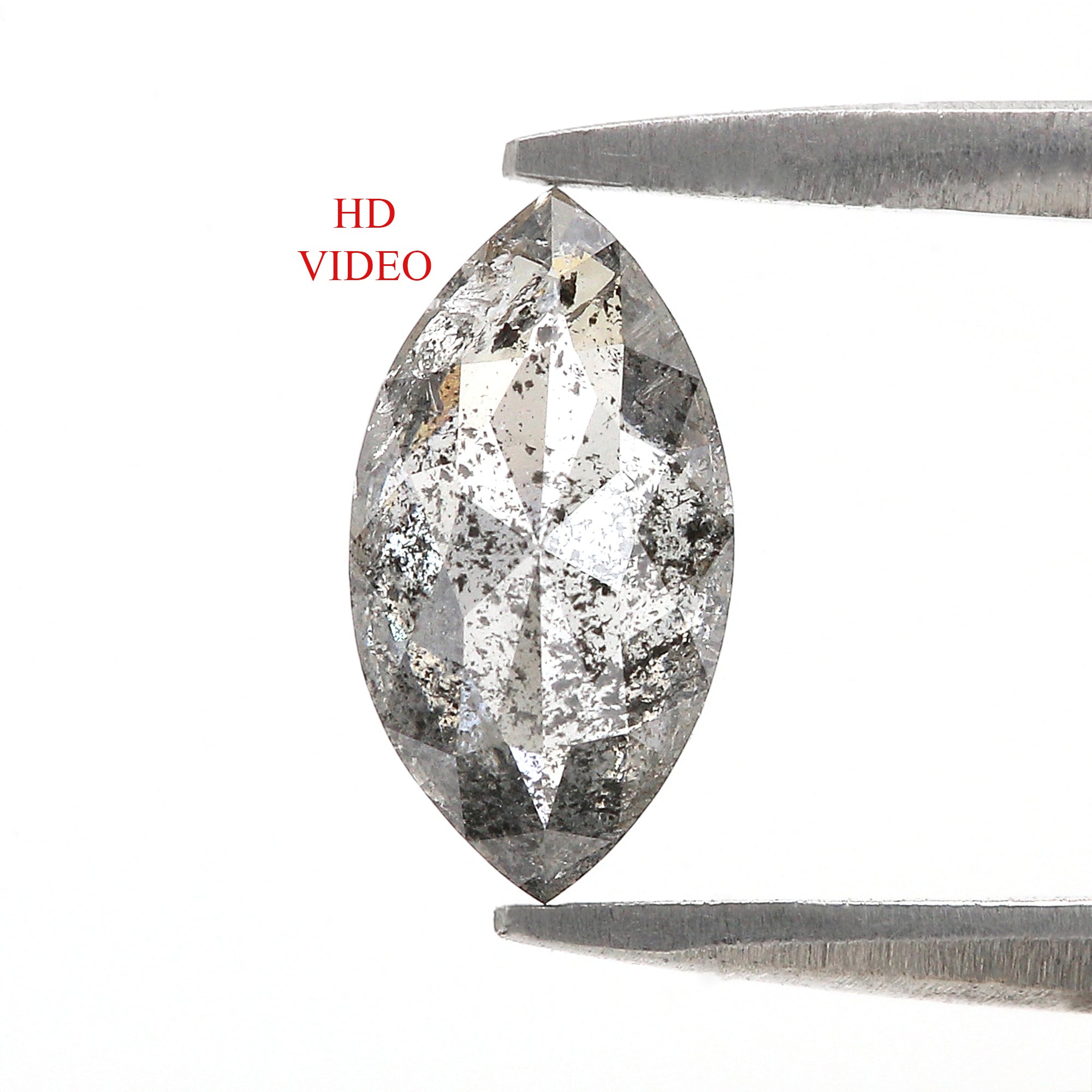 Natural Marquise Salt And Pepper Diamond 1.01 CT Loose Rose Cut Black Grey Stone 9.43 MM Rustic Diamond For Custom Engagement Ring L3686