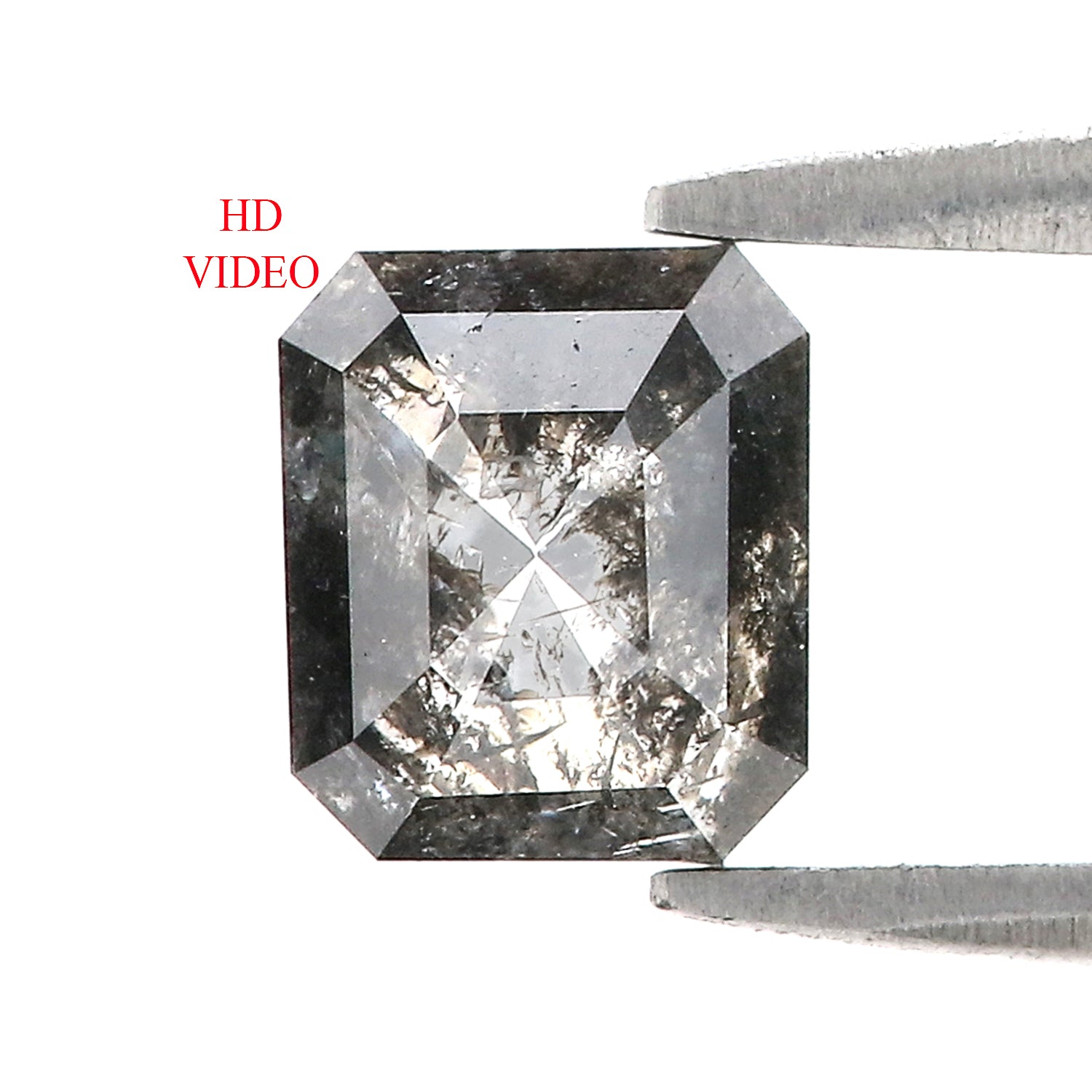 0.99 CT Natural Loose Emerald Shape Diamond Salt And Pepper Emerald Shape Diamond 6.40 MM Black Grey Color Emerald Rose Cut Diamond LQ1337