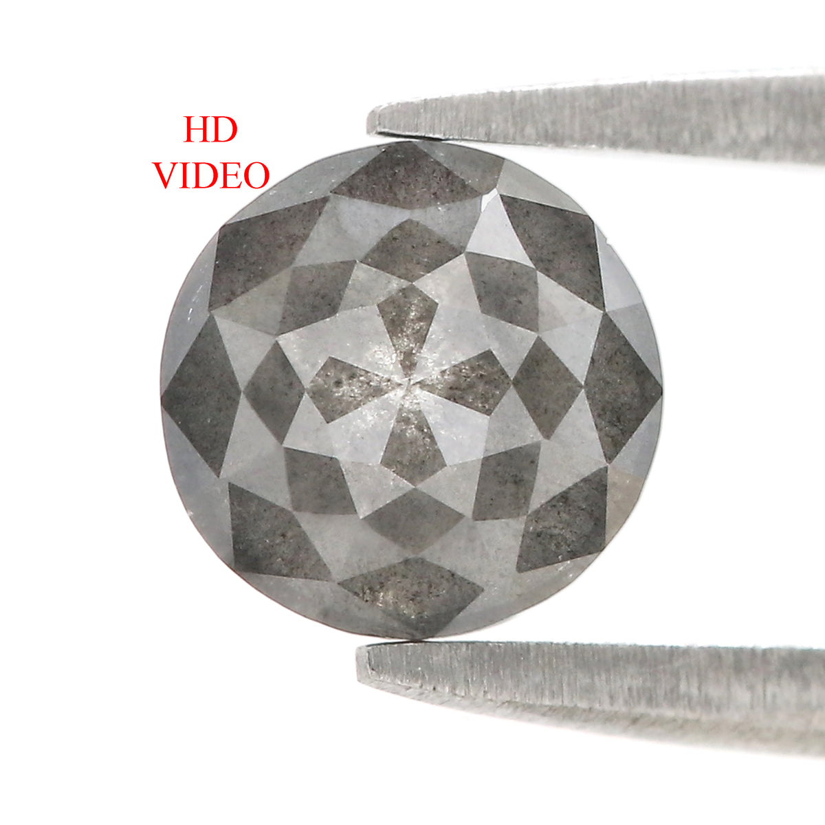 Natural Round Salt and Pepper Diamond 1.37 CT Loose Rose Cut Black Grey Stone 6.82 MM Rustic Diamond For Custom Engagement Ring L3690
