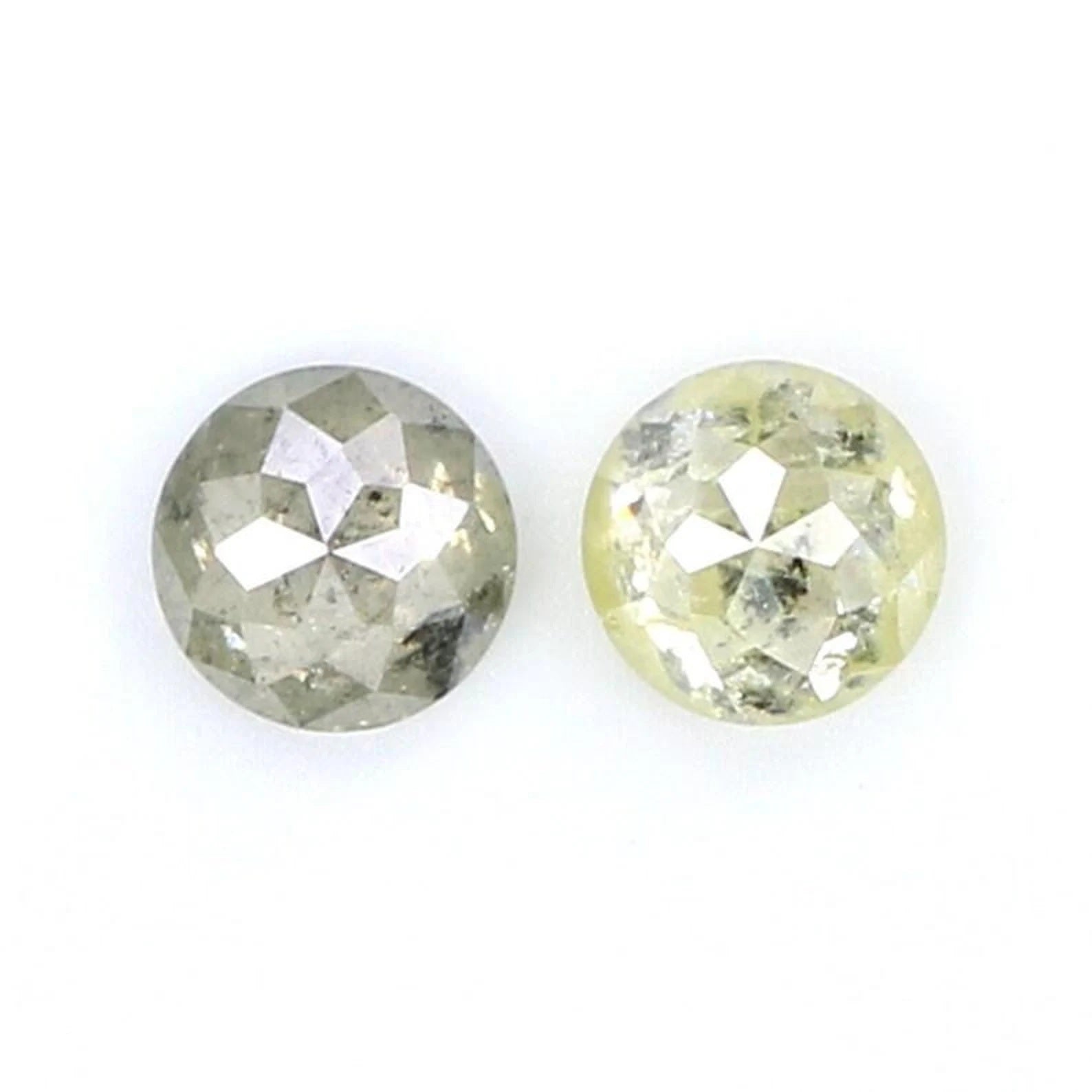 0.77 CT Natural Loose Round Shape Pair Diamond Grey Color Round Diamond 4.20 MM Natural Diamond Yellow Color Round Rose Cut Diamond NQ8062
