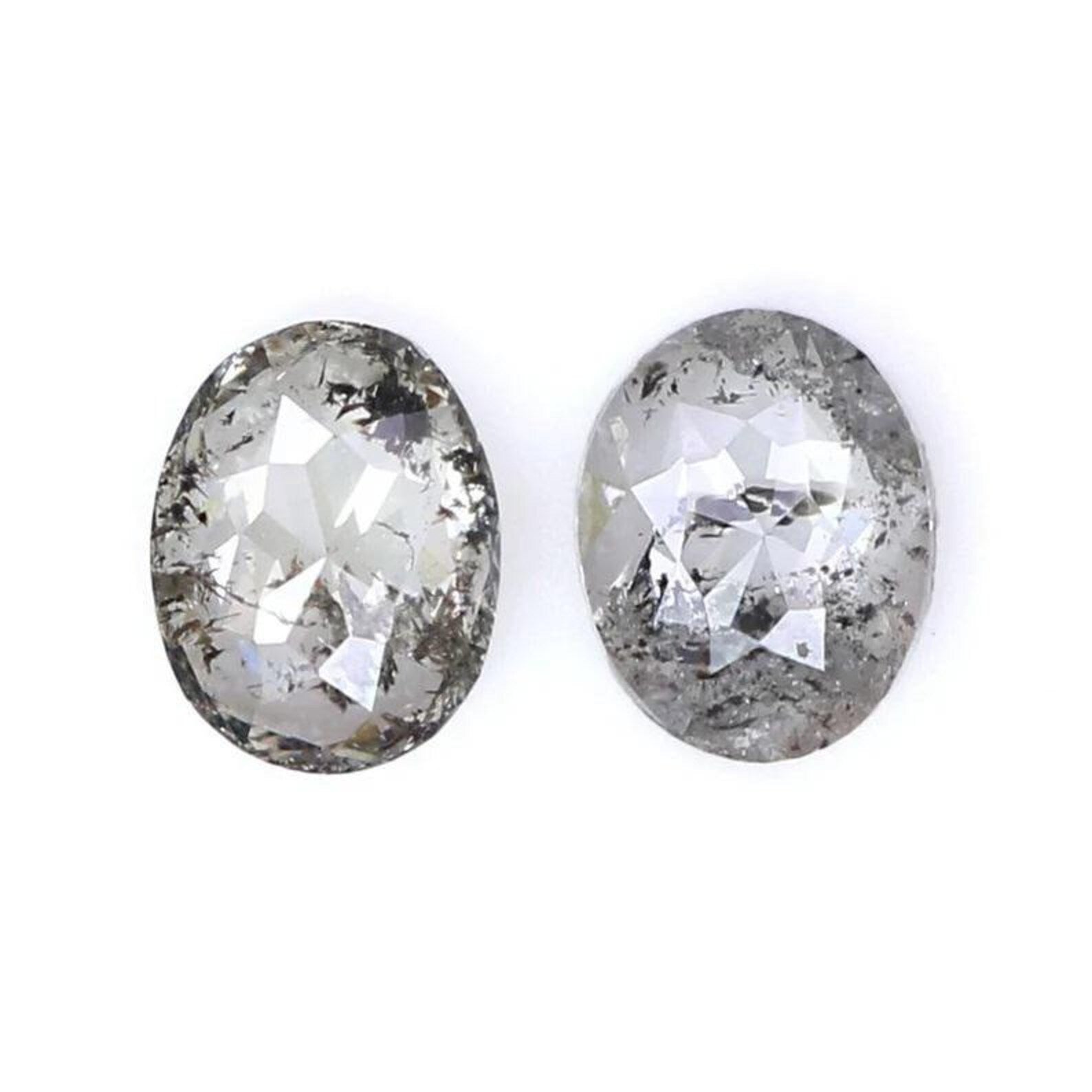 0.63 CT Natural Loose Oval Pair Diamond Salt And Pepper Oval Cut Diamond 4.75 MM Natural Loose Black Grey Color Oval Rose Cut Diamond NQ885