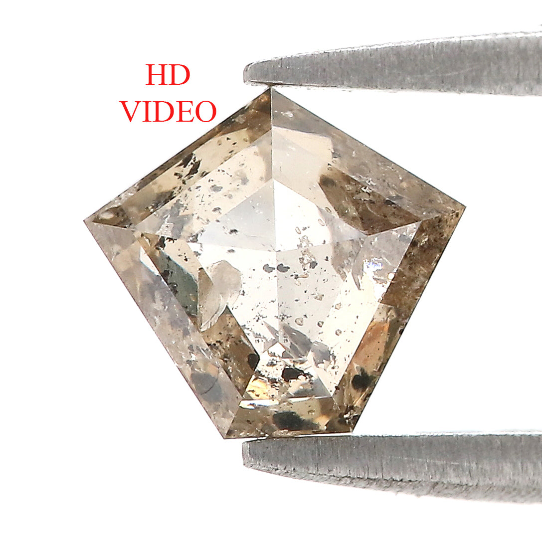 1.12 Ct Natural Loose Pentagon Shape Diamond Salt And Pepper Pentagon Diamond 7.10 MM Natural Loose Brown Pentagon Rose Cut Diamond QL9089