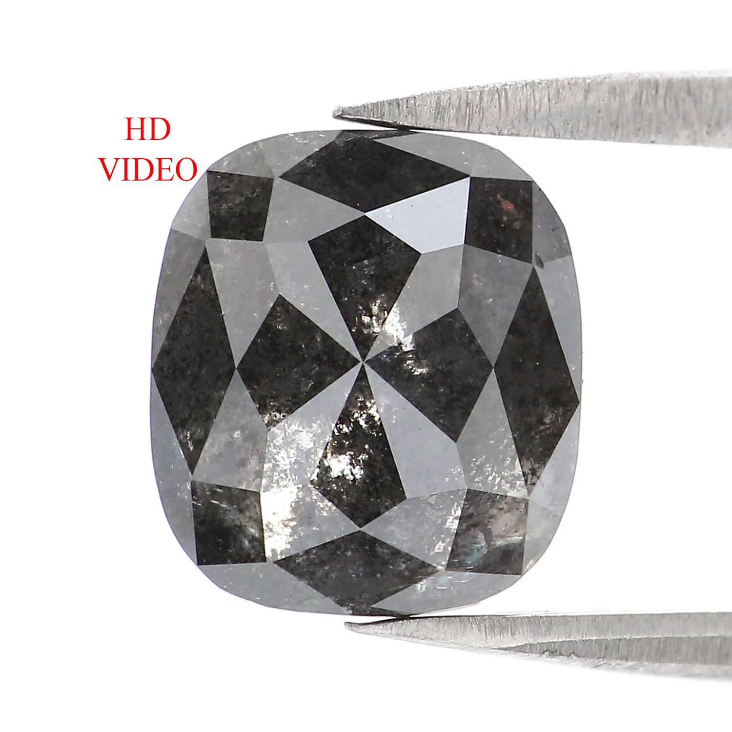 3.10 CT Natural Loose Cushion Shape Diamond Salt And Pepper Cushion Diamond 9.20 MM Natural Black Grey Color Cushion Rose Cut Diamond LC18