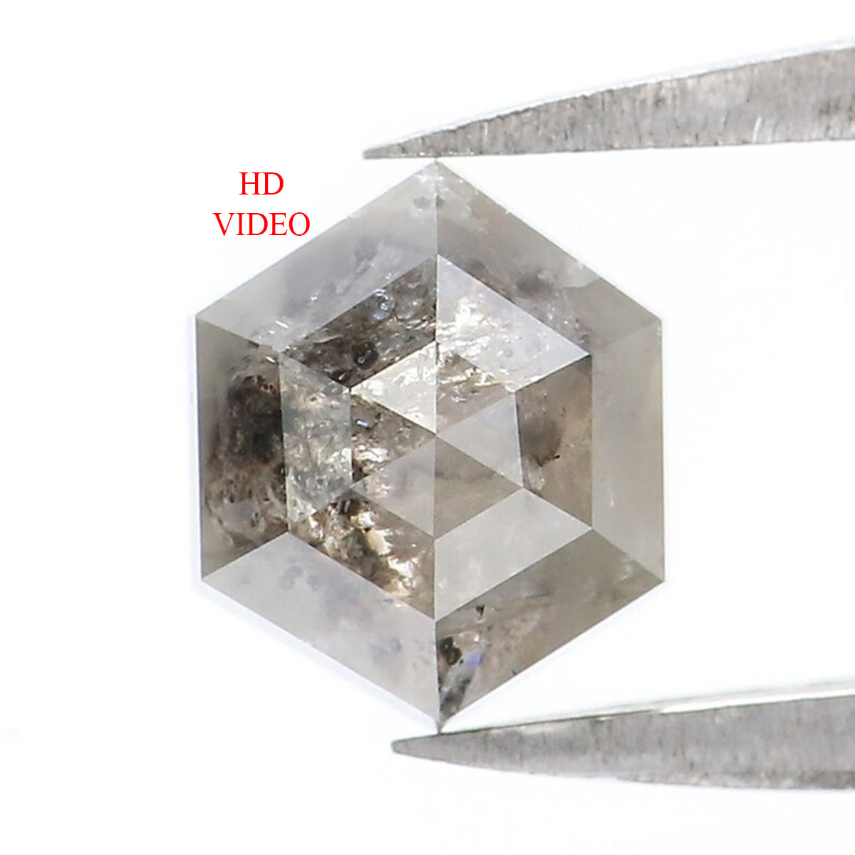 1.29 CT Natural Loose Hexagon Shape Diamond Salt And Pepper Hexagon Diamond 6.70 MM Natural Black Grey Color Hexagon Rose Cut Diamond KQ2007