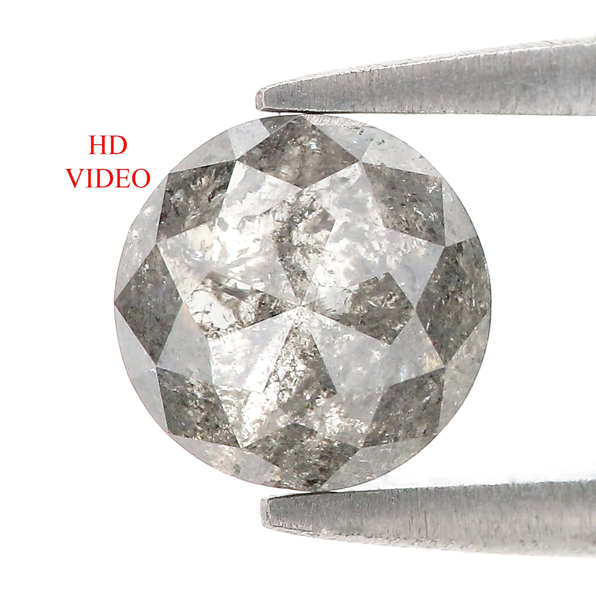 Natural Round Salt and Pepper Diamond 1.26 CT Loose Rose Cut Black Grey Stone 6.40 MM Rustic Diamond For Custom Engagement Ring L3679