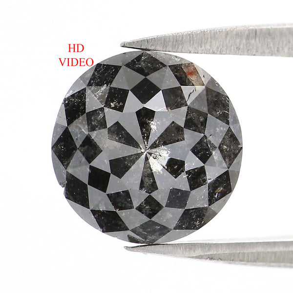 2.97 Ct Natural Loose Round Rose Cut Diamond Black Grey Color Rose Cut Diamond 8.85 MM Natural Loose Salt And Pepper Rose Cut Diamond QL064
