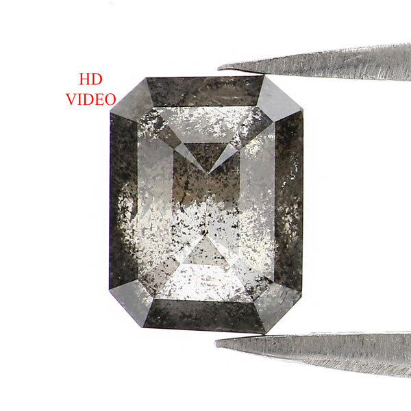 1.50 CT Natural Loose Emerald Shape Diamond Salt And Pepper Emerald Shape Diamond 7.55 MM Black Grey Color Emerald Rose Cut Diamond LQ2973