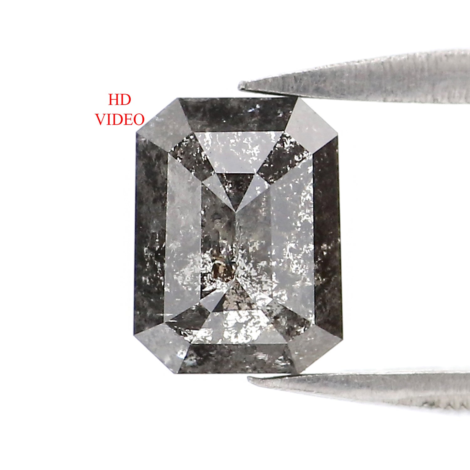 0.78 CT Natural Loose Emerald Shape Diamond Salt And Pepper Emerald Shape Diamond 6.05 MM Black Grey Color Emerald Rose Cut Diamond KQ2703