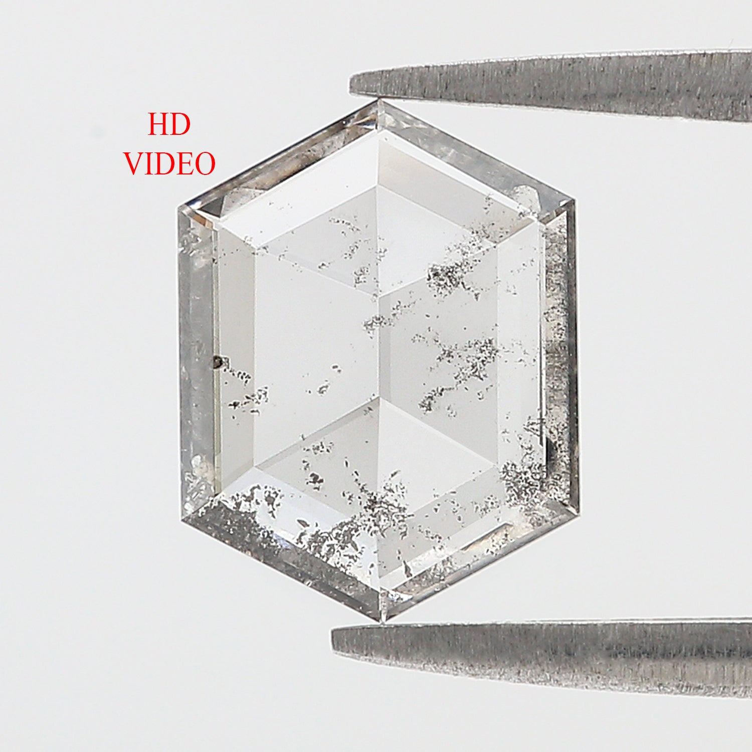 1.54 CT Hexagon Rose Cut Salt And Pepper Lab Grown 10.85 MM Loose Diamond CVD Fancy Black Grey Color Lab Created Antique Cut Diamonds N2641