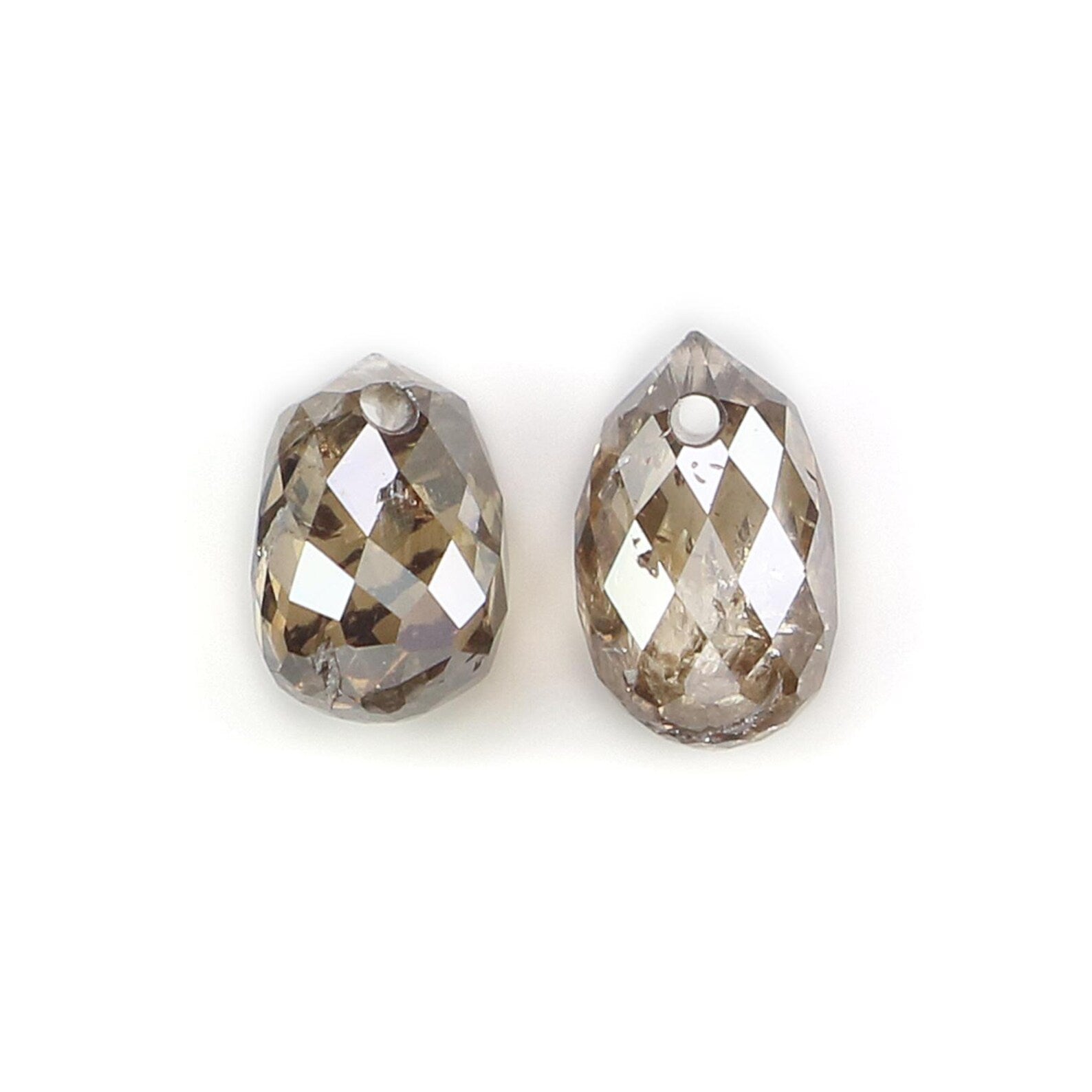 0.88 CT Natural Loose Drop Shape Pair Diamond Brown Color Briolette Diamond 4.65 MM Natural Brown Color Diamond Drop Rose Cut Diamond NQ721
