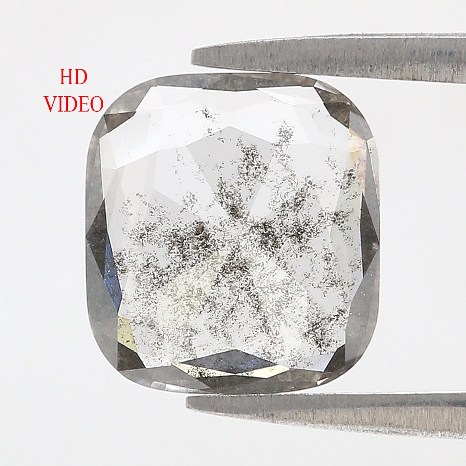 1.95 CT Cushion Rose Cut Salt And Pepper Lab Grown 10.50 MM Loose Diamond CVD Fancy Black Grey Color Lab Created Antique Cut Diamonds L3523
