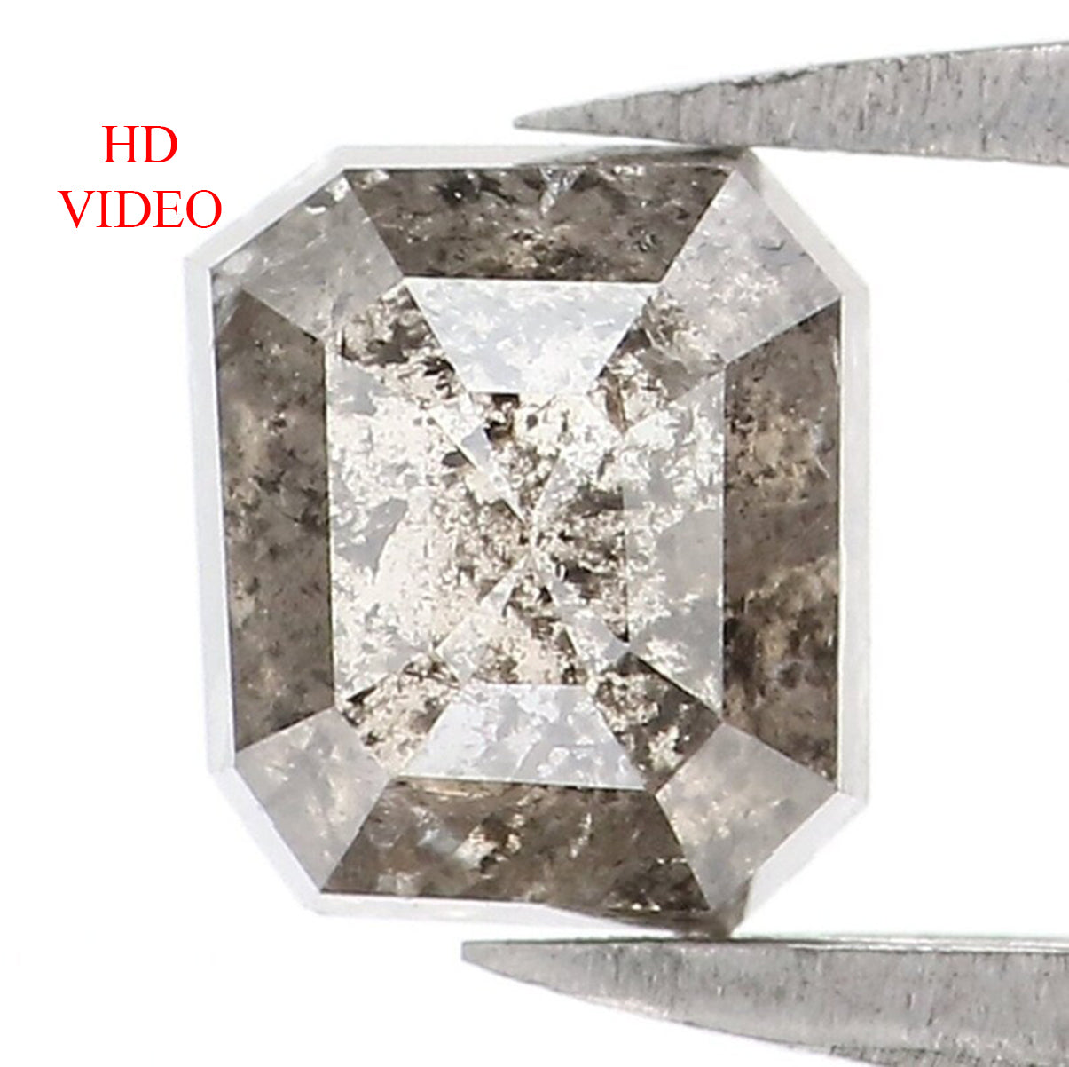 0.95 CT Natural Loose Emerald Shape Diamond Salt And Pepper Emerald Diamond 5.65 MM Natural Black Grey Color Emerald Rose Cut Diamond LQ1338