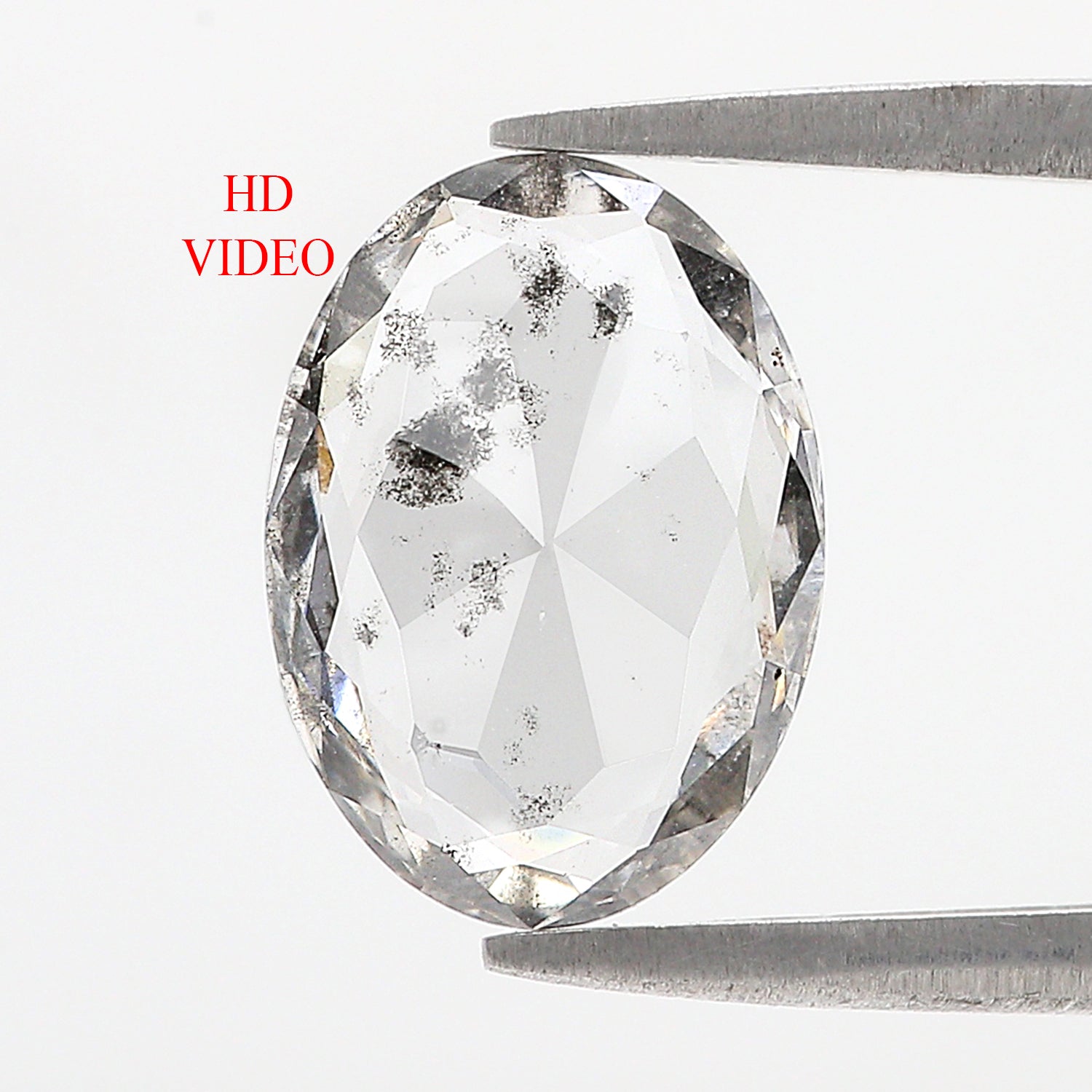 Lab Grown Oval Salt and Pepper Diamond 1.79 CT Loose Rose Cut CVD Black Grey Stone 12.30 MM Rustic Diamond For Custom Engagement Ring L3620