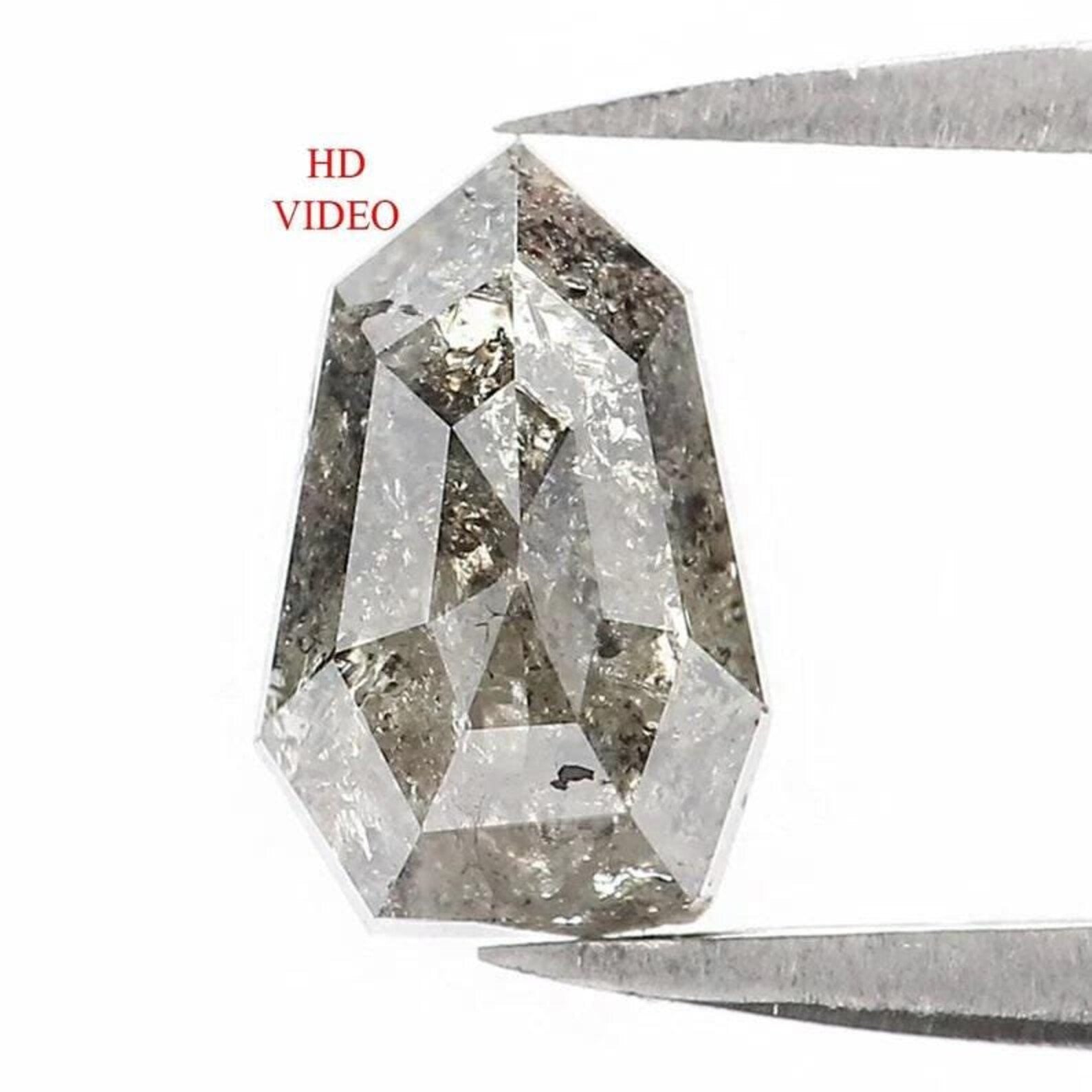 1.15 CT Natural Loose Shield Shape Diamond Salt And Pepper Shield Diamond 8.50 MM Natural Black Grey Color Shield Rose Cut Diamond NQ1586