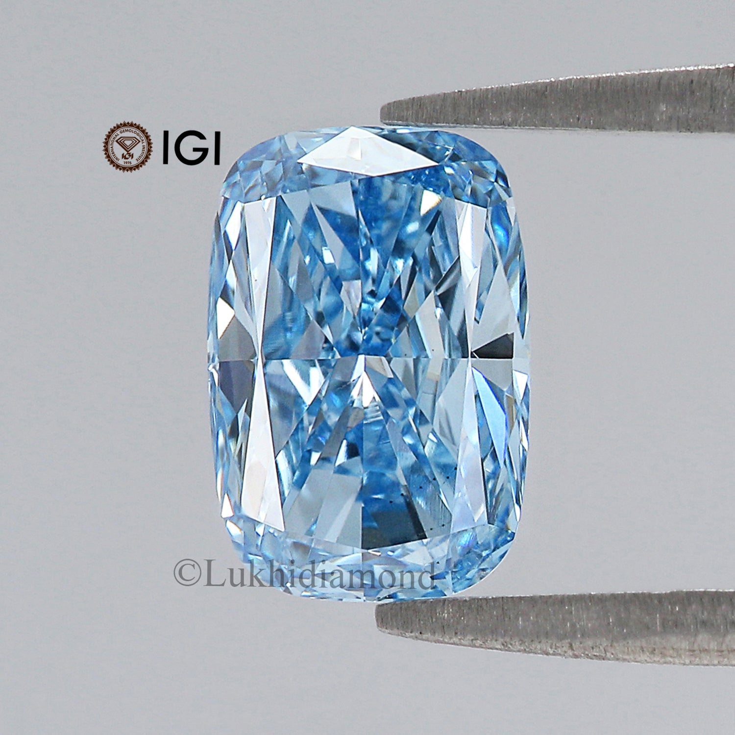 1.80 CT IGI Certified Cushion Brilliant Cut Diamond Fancy Vivid Blue Color VS1 Clarity Lab Grown Diamond Lab Created CVD Lab Diamond L3330